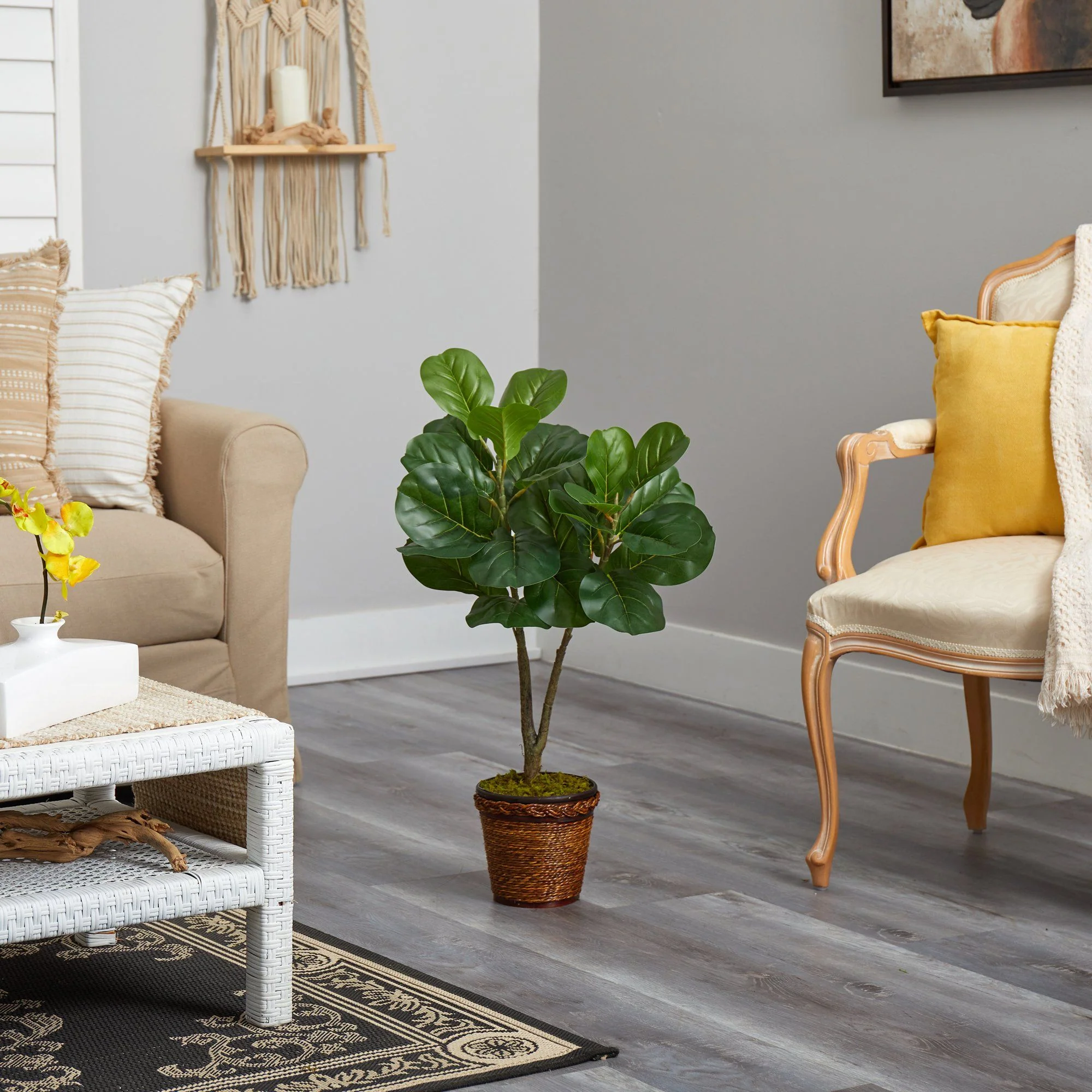 33” Fiddle Leaf Fig Artificial Tree in Basket - Image 4