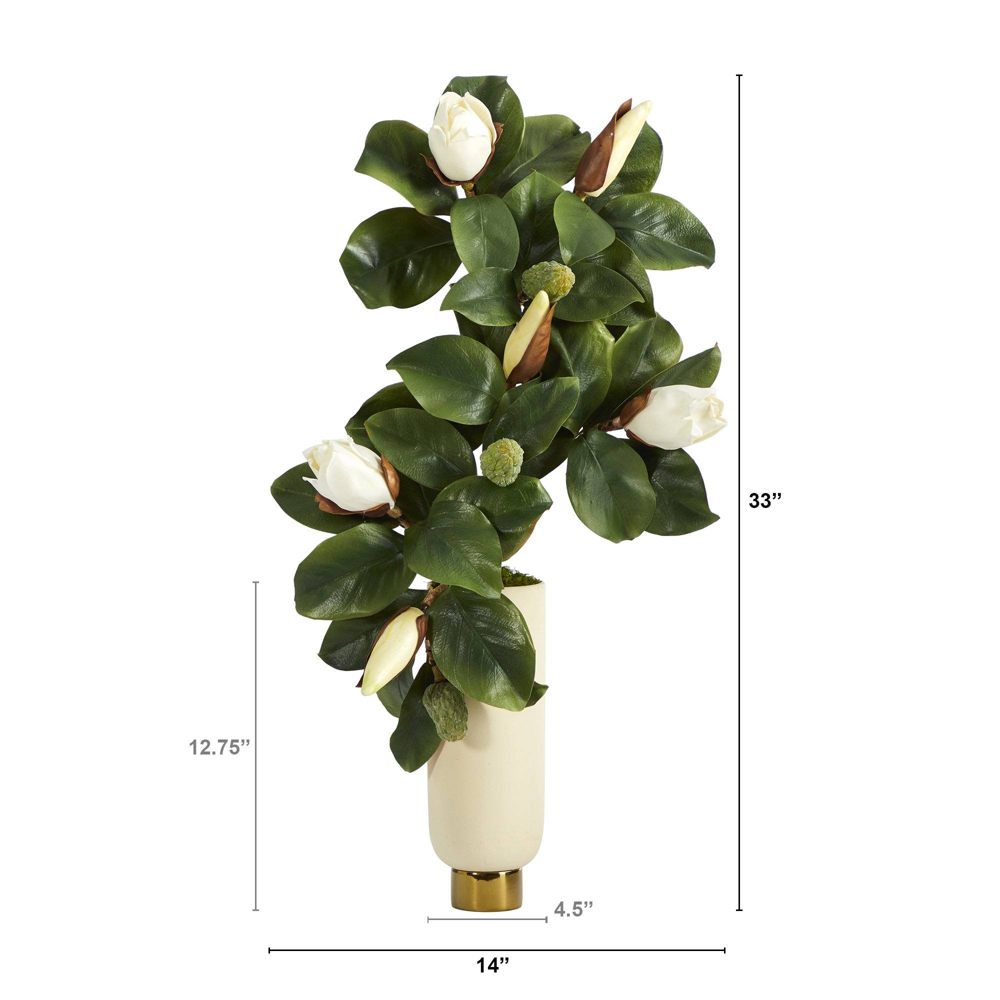33” Magnolia Artificial Plant in Cream Planter with Gold Base - Image 2