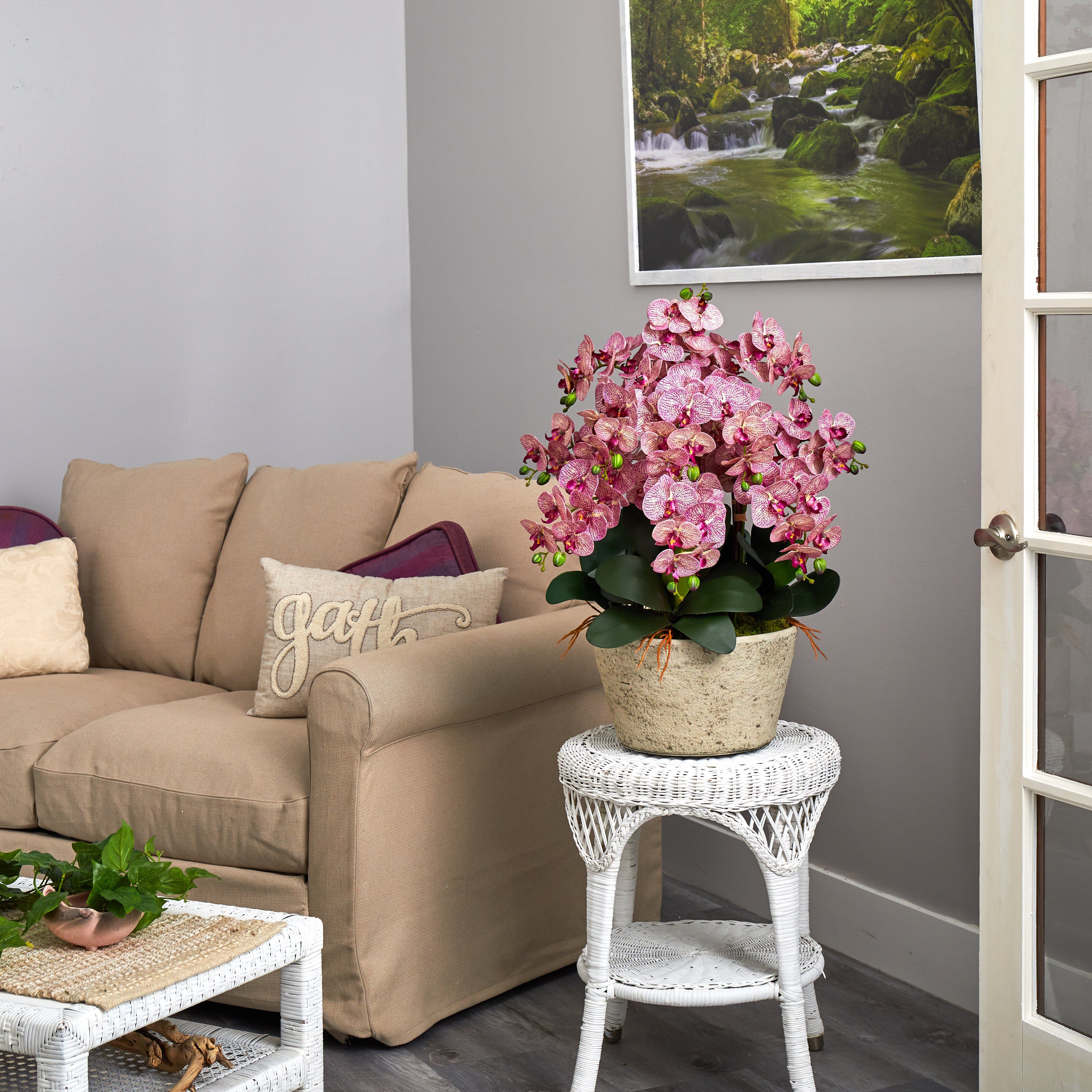 33” Phalaenopsis Orchid Artificial Arrangement in White Vase - Image 5