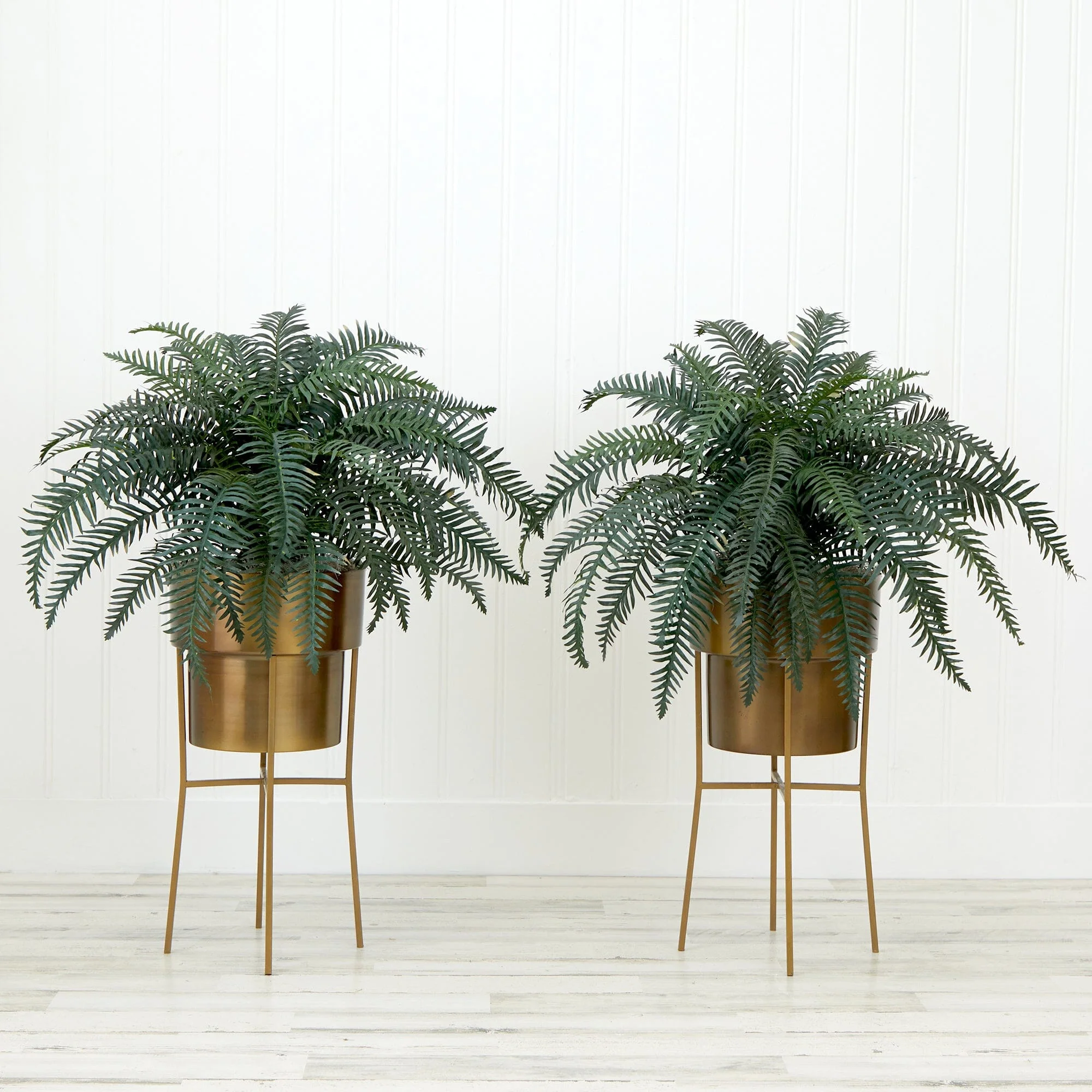 34” Artificial River Fern Plant in Metal Planter with Stand DIY KIT - Set of 2 - Image 4