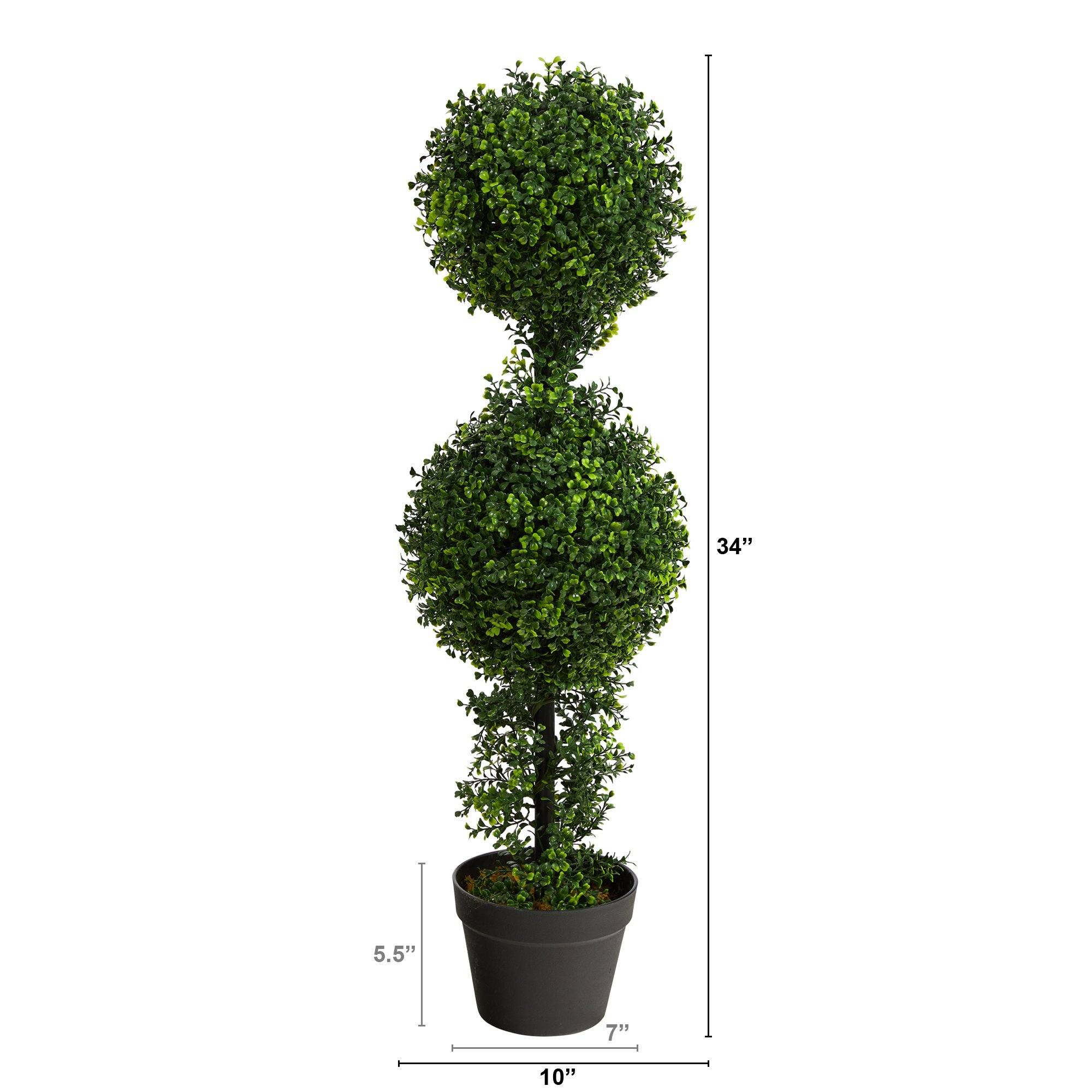 34” Boxwood Double Ball Topiary Artificial Tree (Indoor/Outdoor) - Image 5
