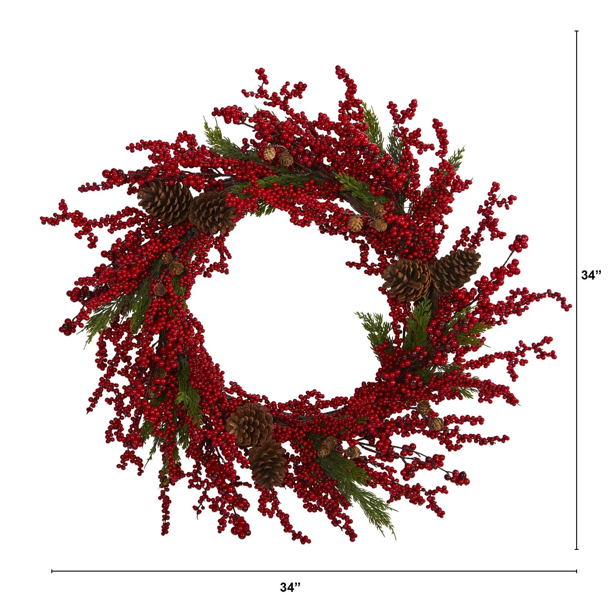 34” Cypress Artificial Wreath with Berries and Pine Cones - Image 3