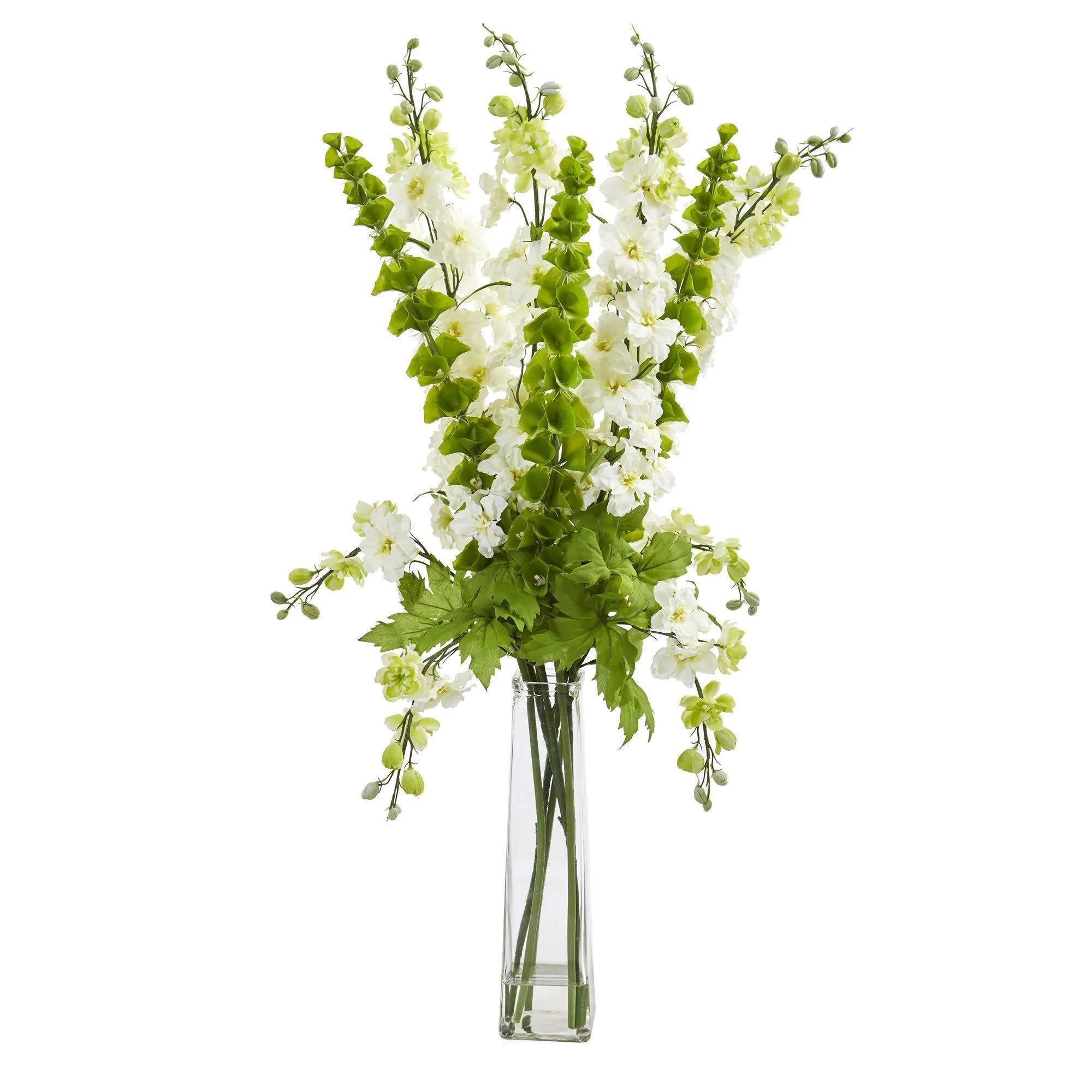 34” Delphinium and Bell of Ireland Artificial Arrangement - Image 2