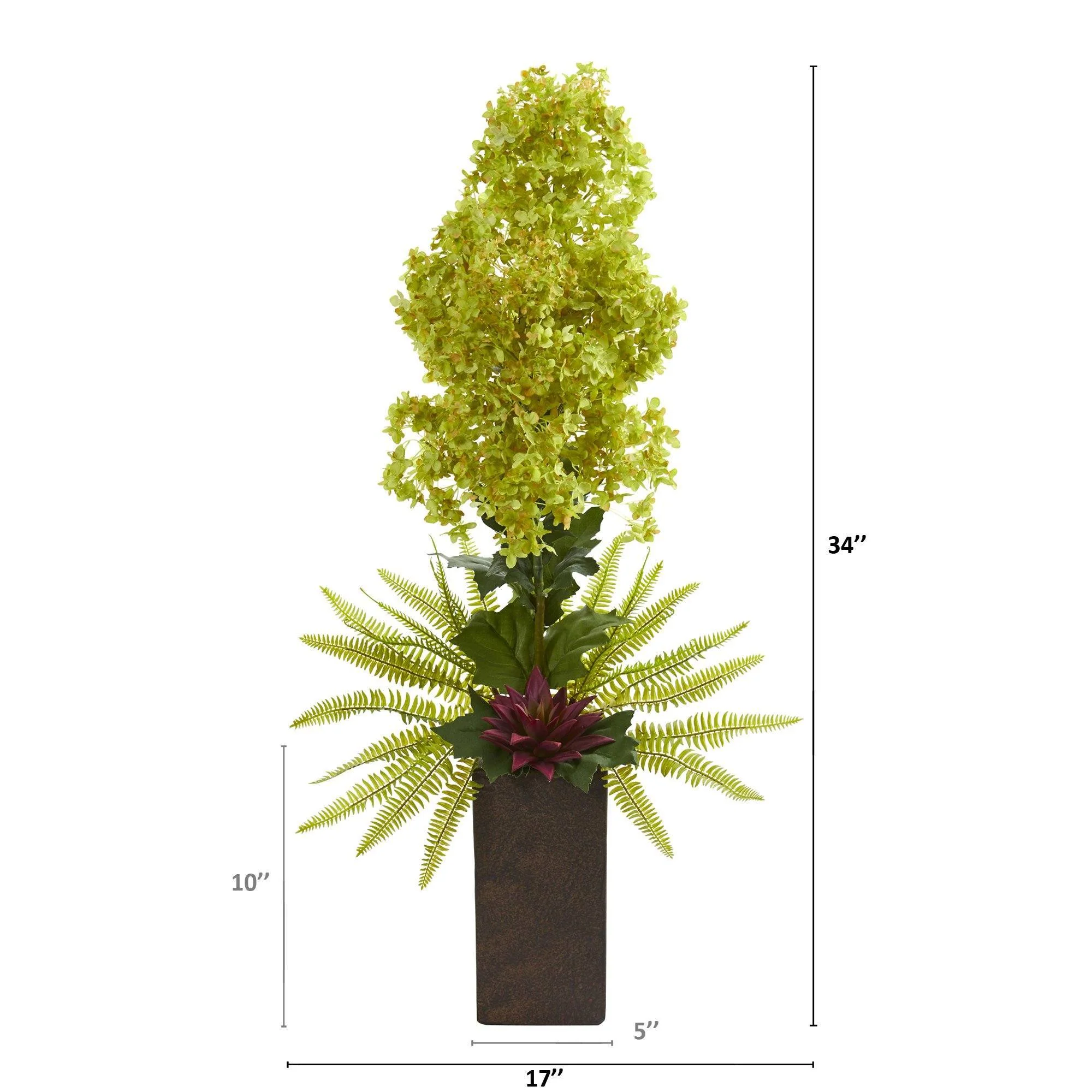 34” Hydrangea and Succulent Artificial Arrangement in Weathered Brown Vase - Image 2