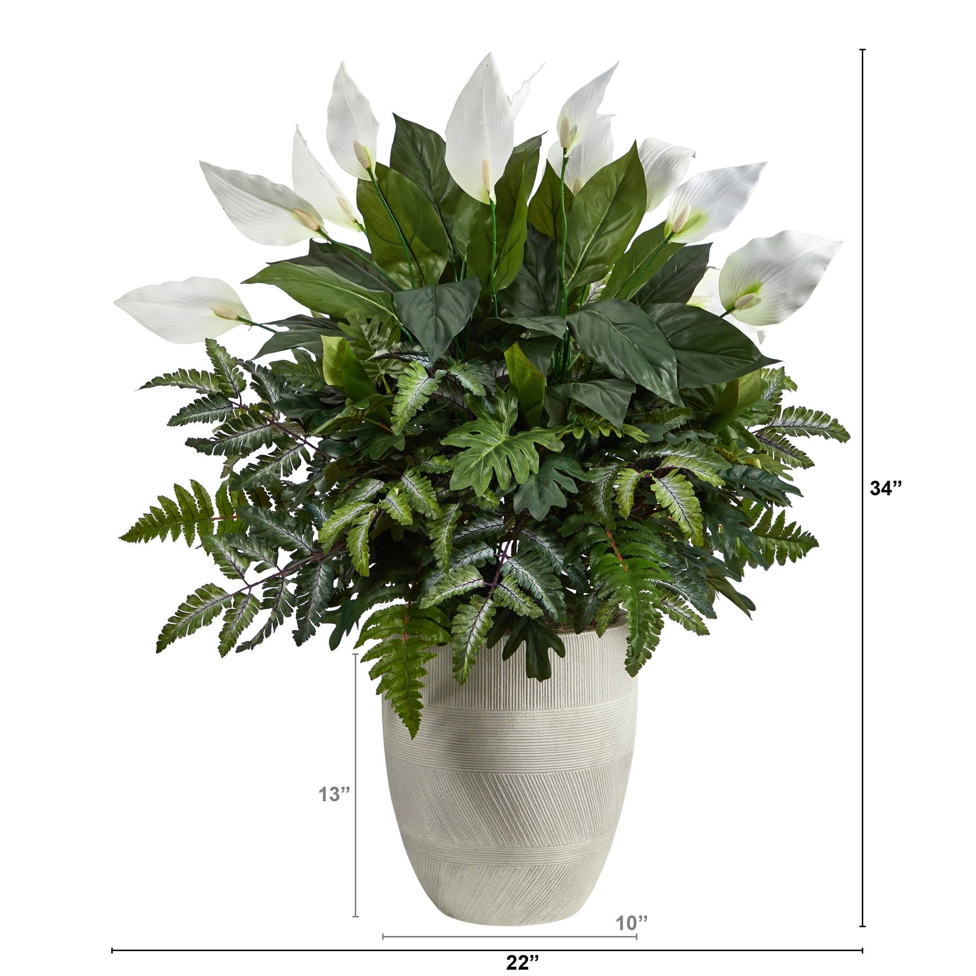 34” Mixed Spathiphyllum Artificial Plant in White Planter - Image 2