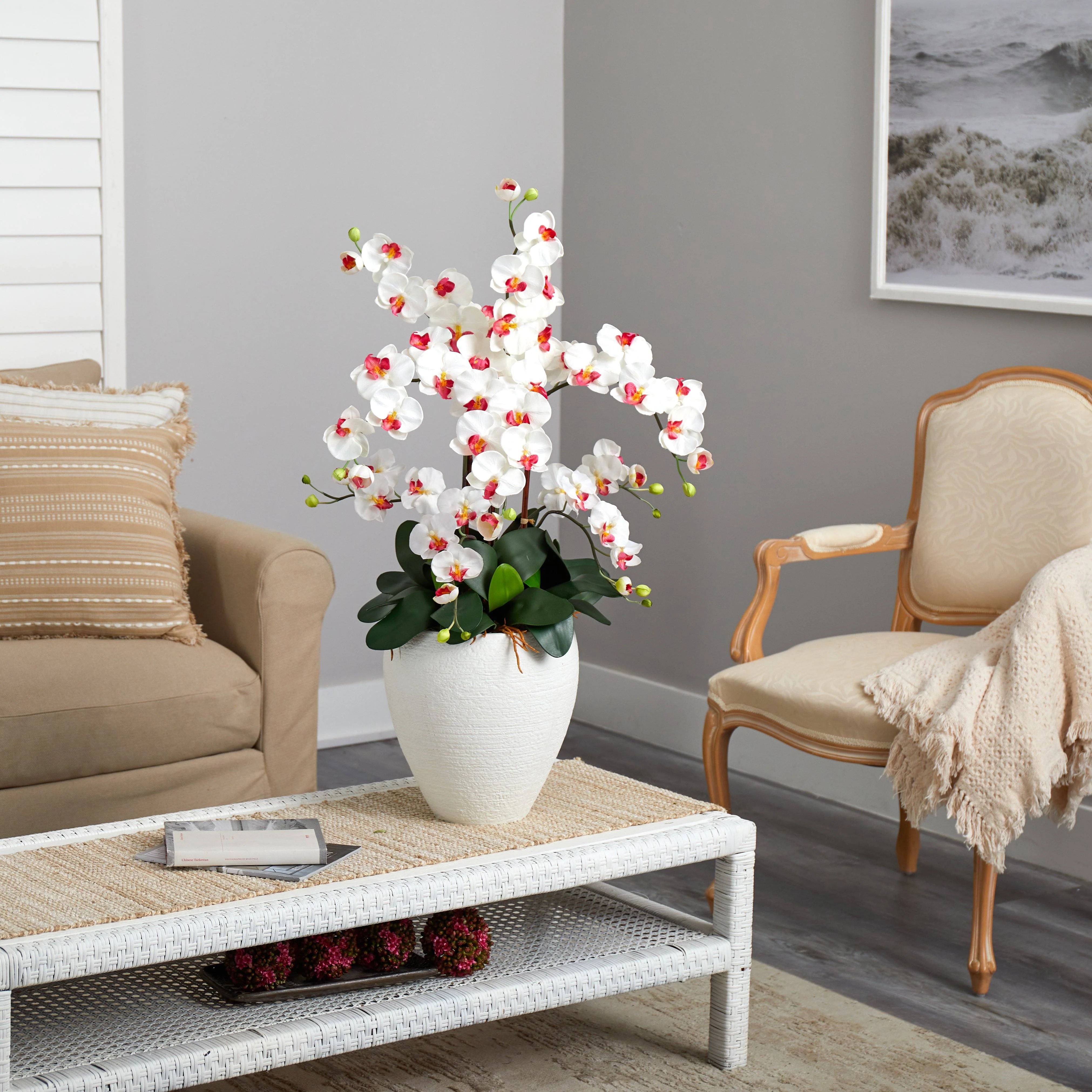 Silk Phalaenopsis Orchid with White Planter - Image 4