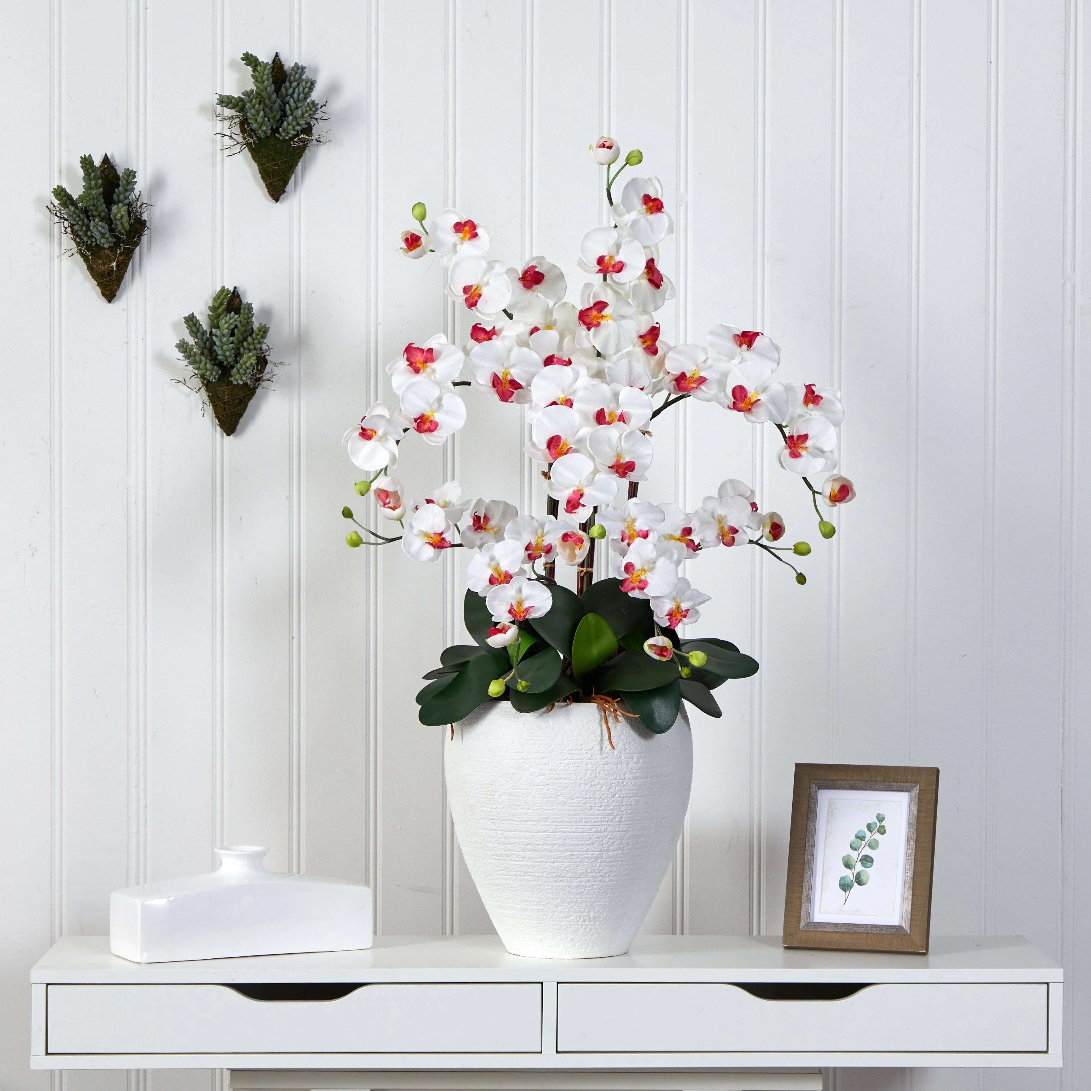 Silk Phalaenopsis Orchid with White Planter - Image 5