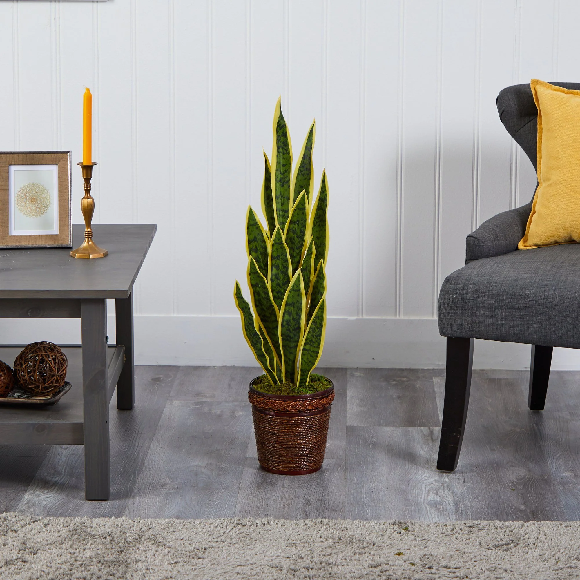 34” Sansevieria Artificial Plant in Basket - Image 3