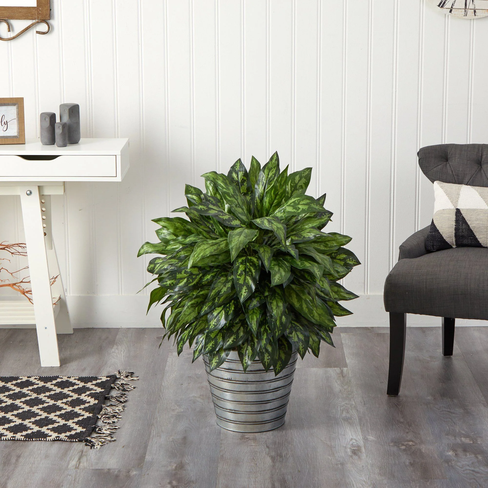 34” Silver King Artificial Plant in Decorative Tin Bucket - Image 3