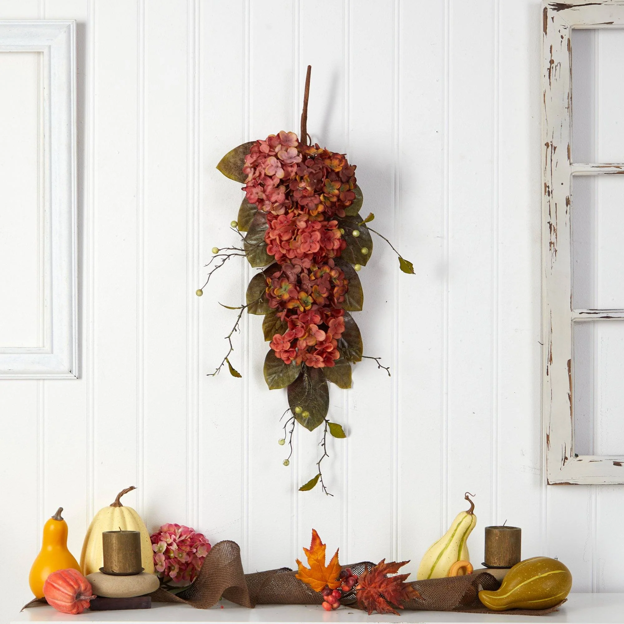 35” Autumn Hydrangea and Berry Artificial Fall Tear Drop - Image 3