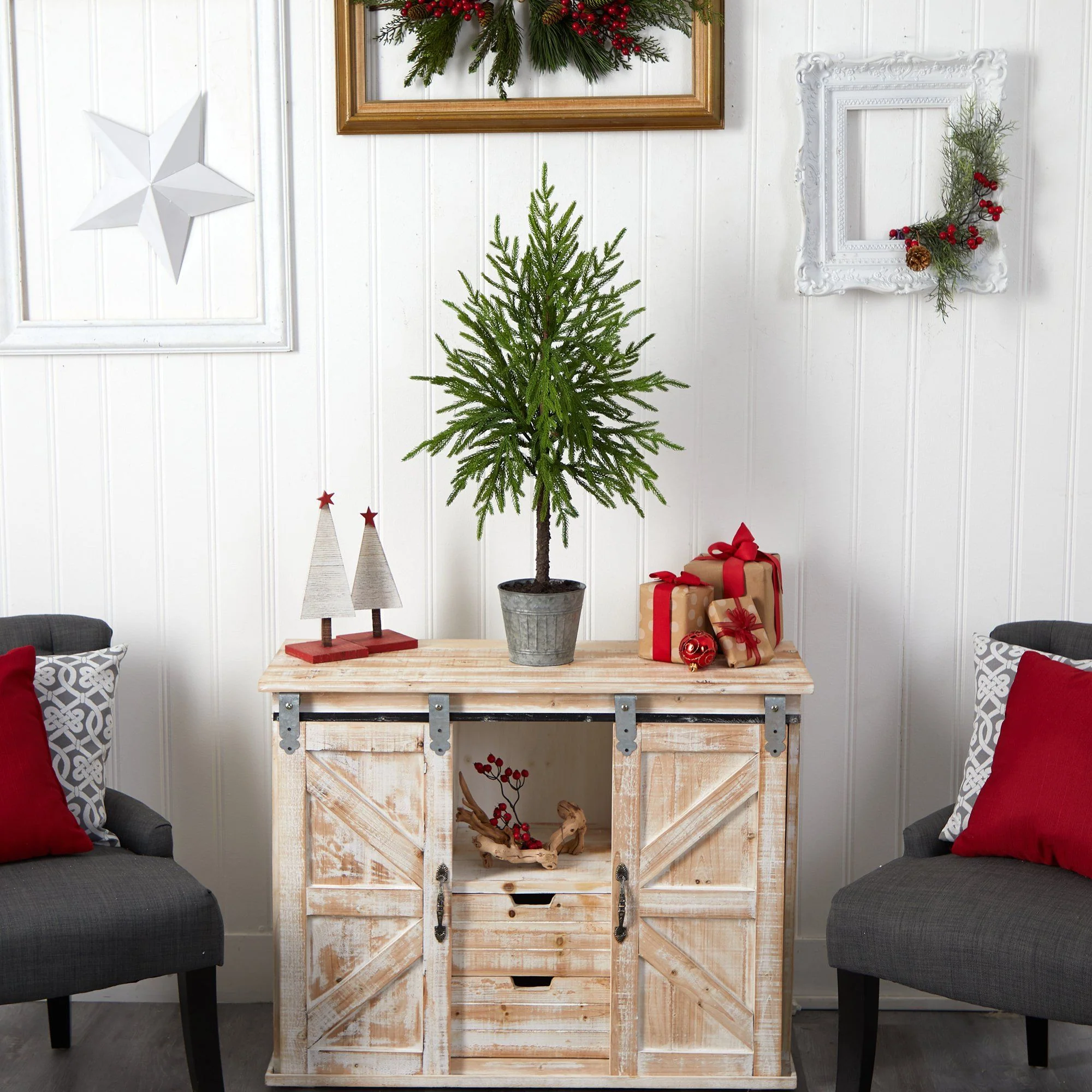 35” Christmas Artificial Tree in Decorative Planter - Image 4