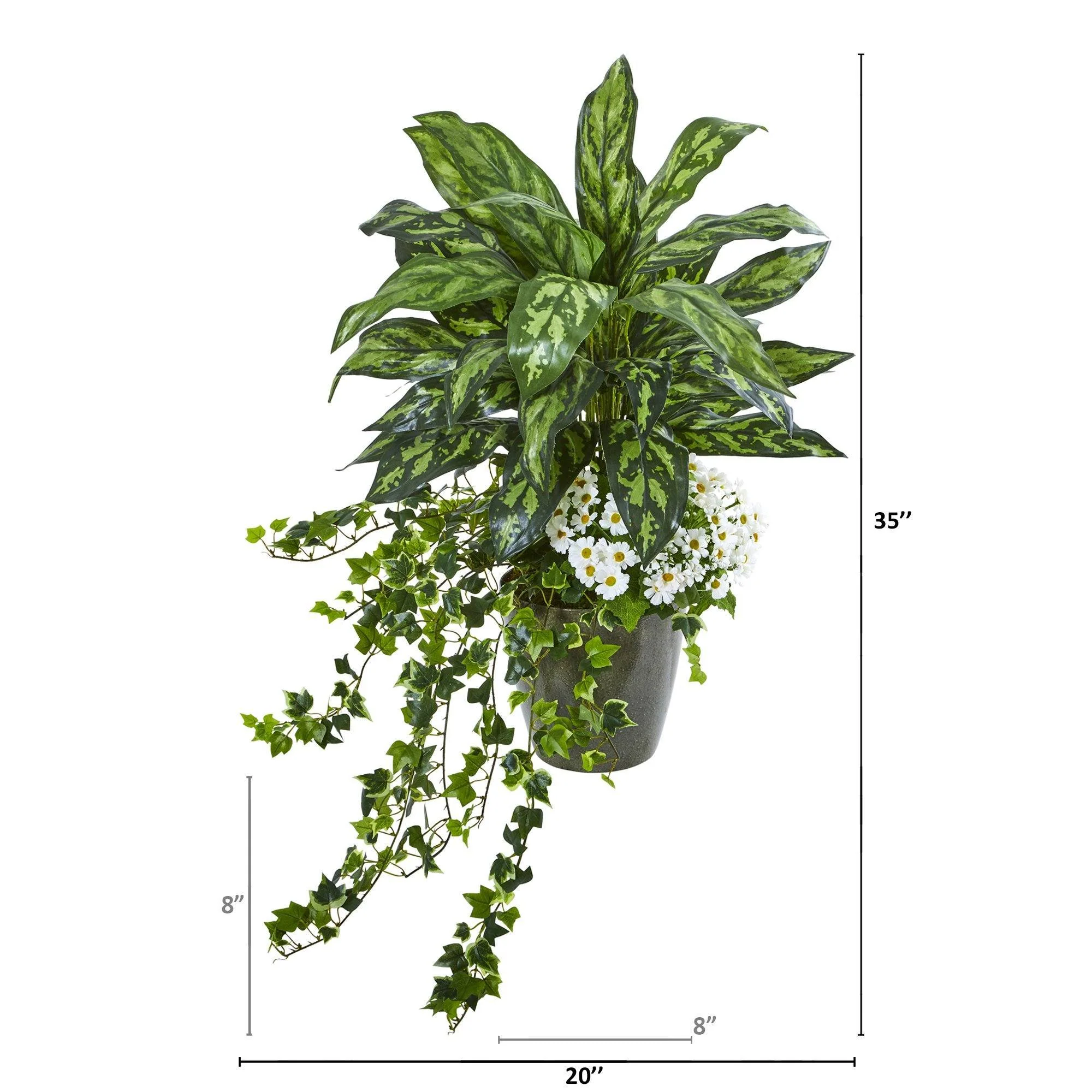 35” Silver King, Ivy and Daisy Artificial Plant in Decorative Planter - Image 2