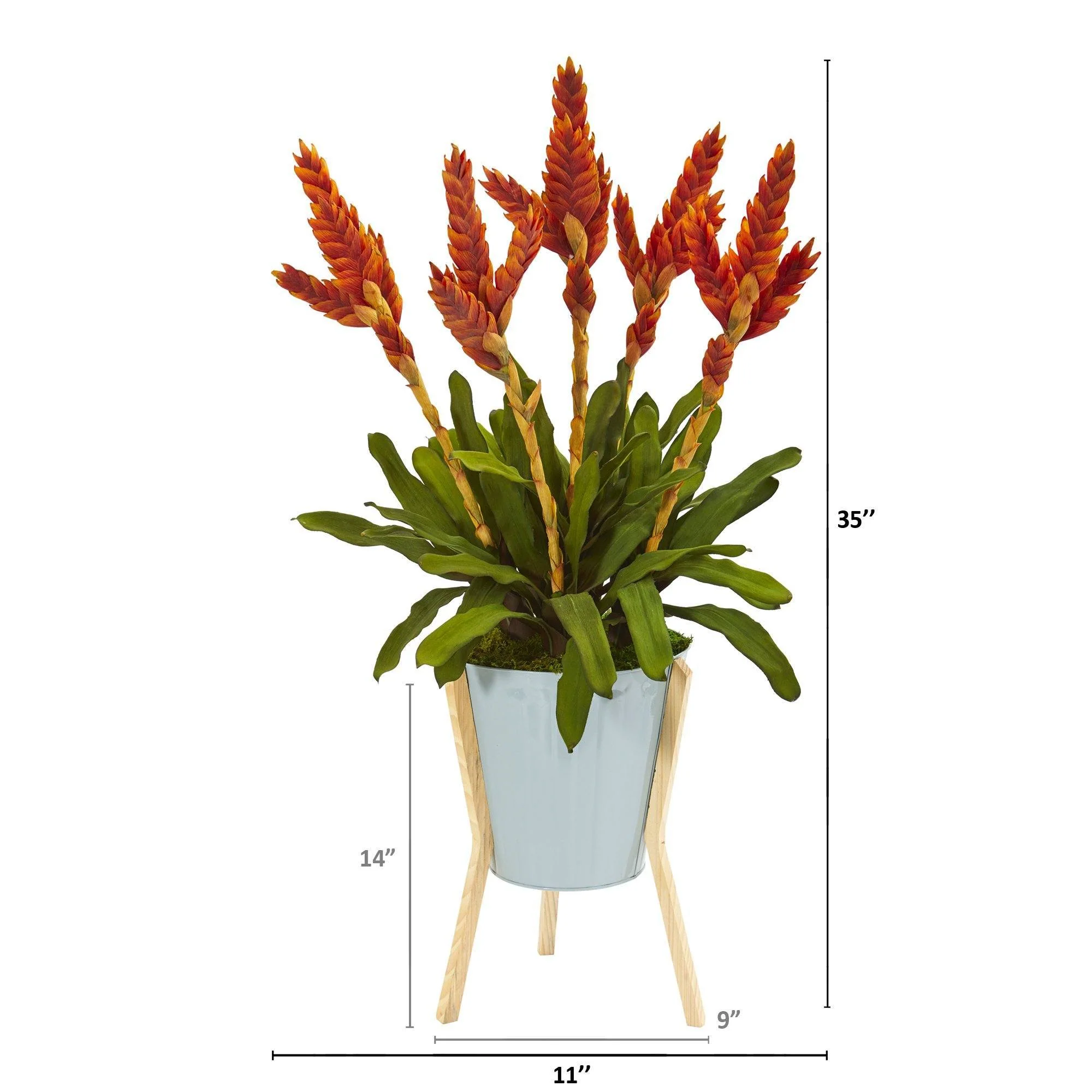 35” Tropical Bromeliad Artificial Plant in Green Planter with Stand - Image 2