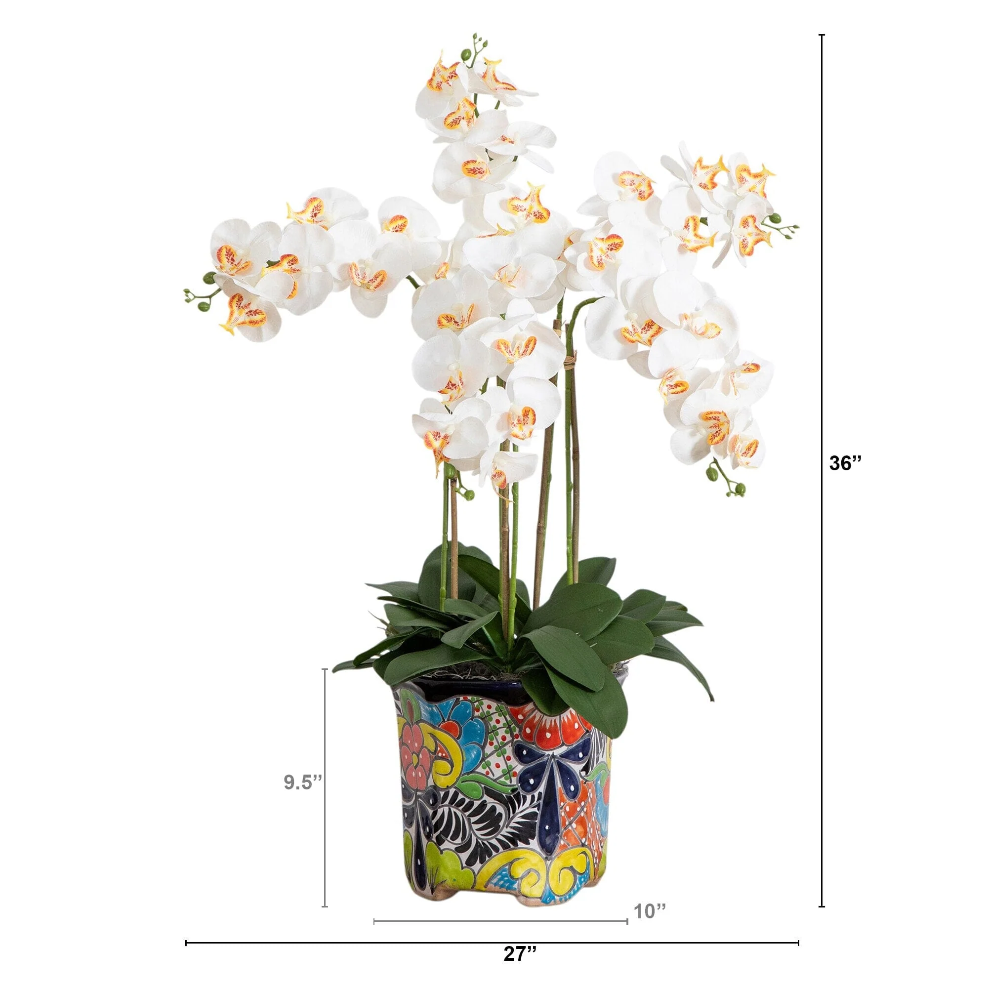 36” Artificial Large Orchid Arrangement in Handmade Mexican Talavera Ceramic Planter - Image 8