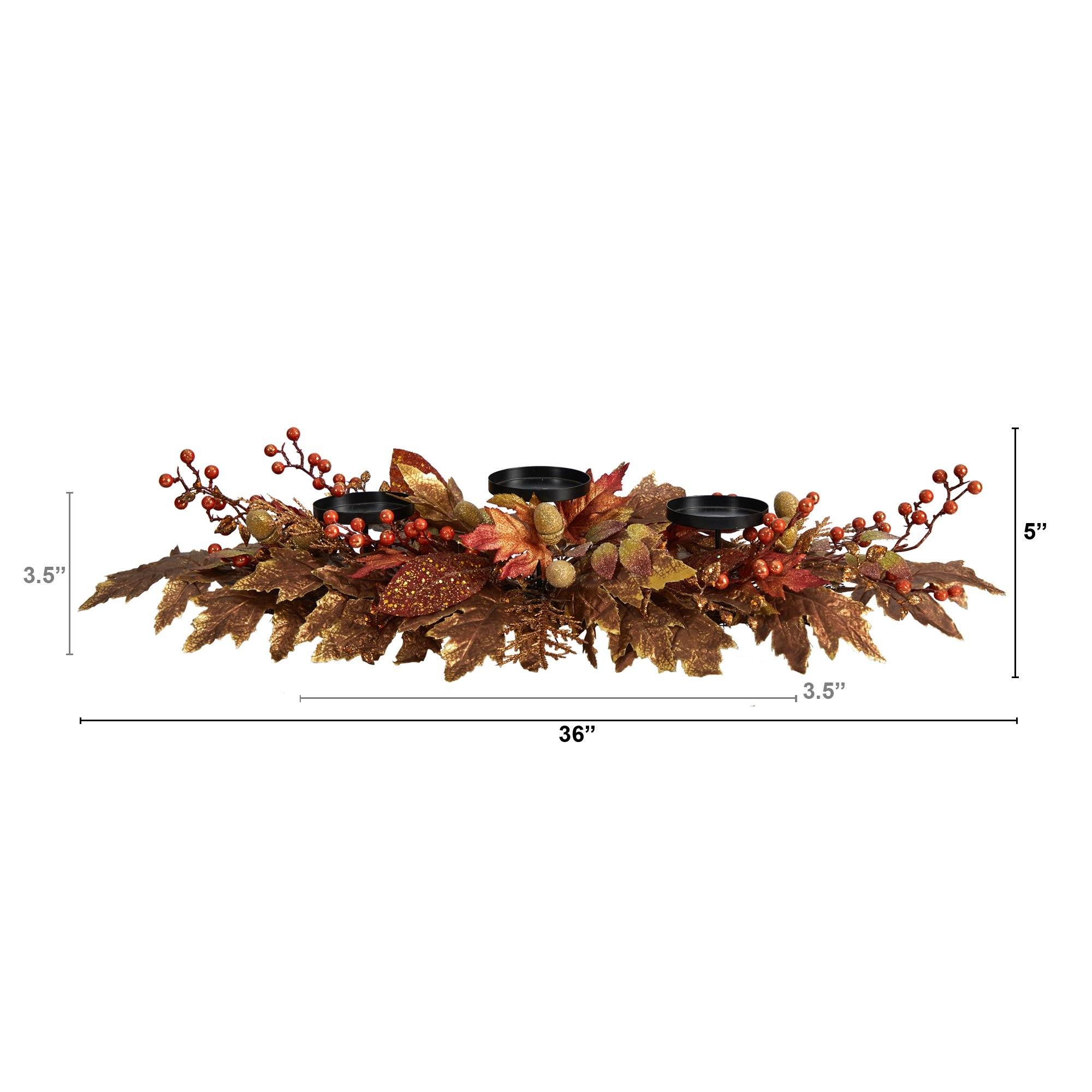 36” Autumn Maple Leaves and Berries Fall Harvest Candelabrum Arrangement - Image 2