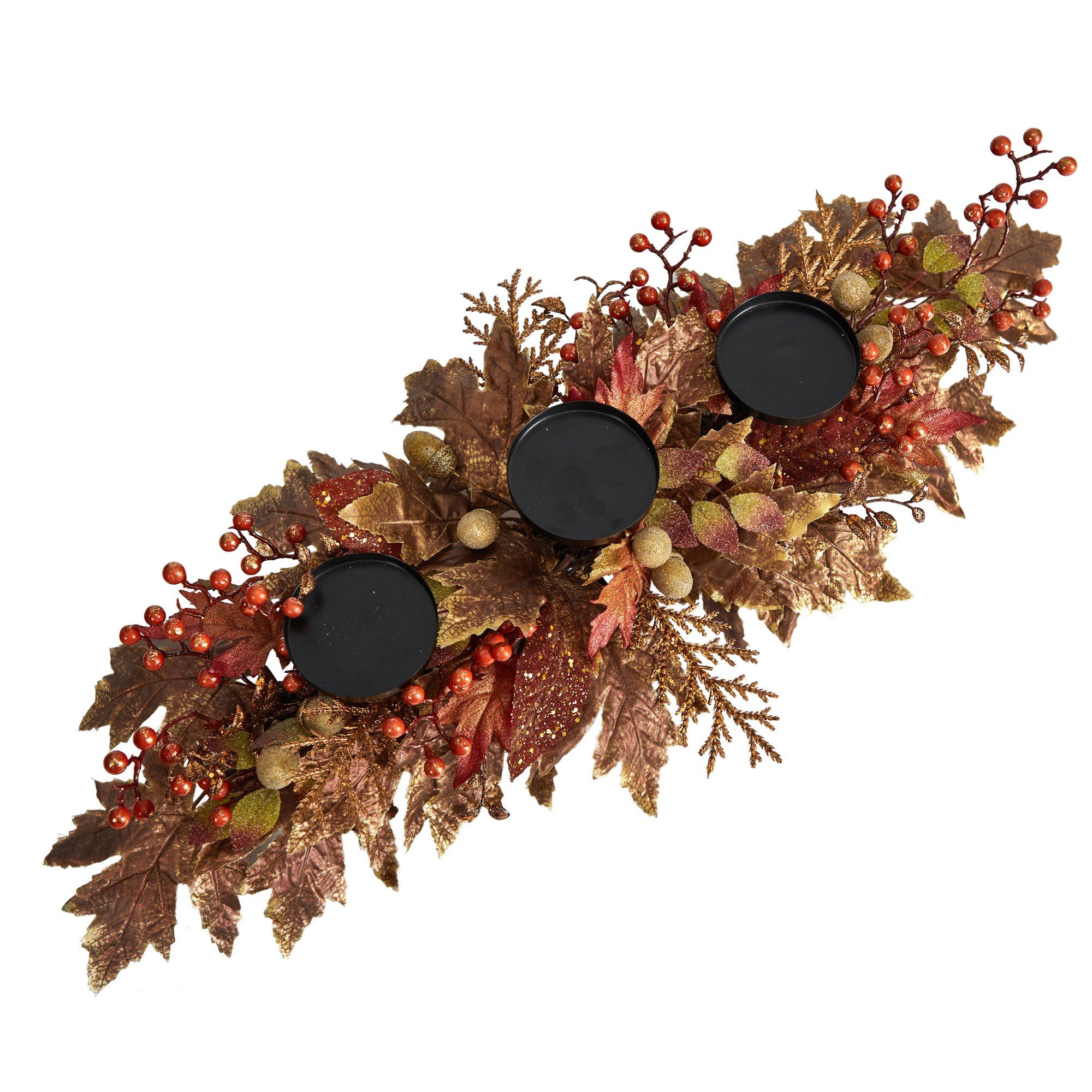 36” Autumn Maple Leaves and Berries Fall Harvest Candelabrum Arrangement - Image 3