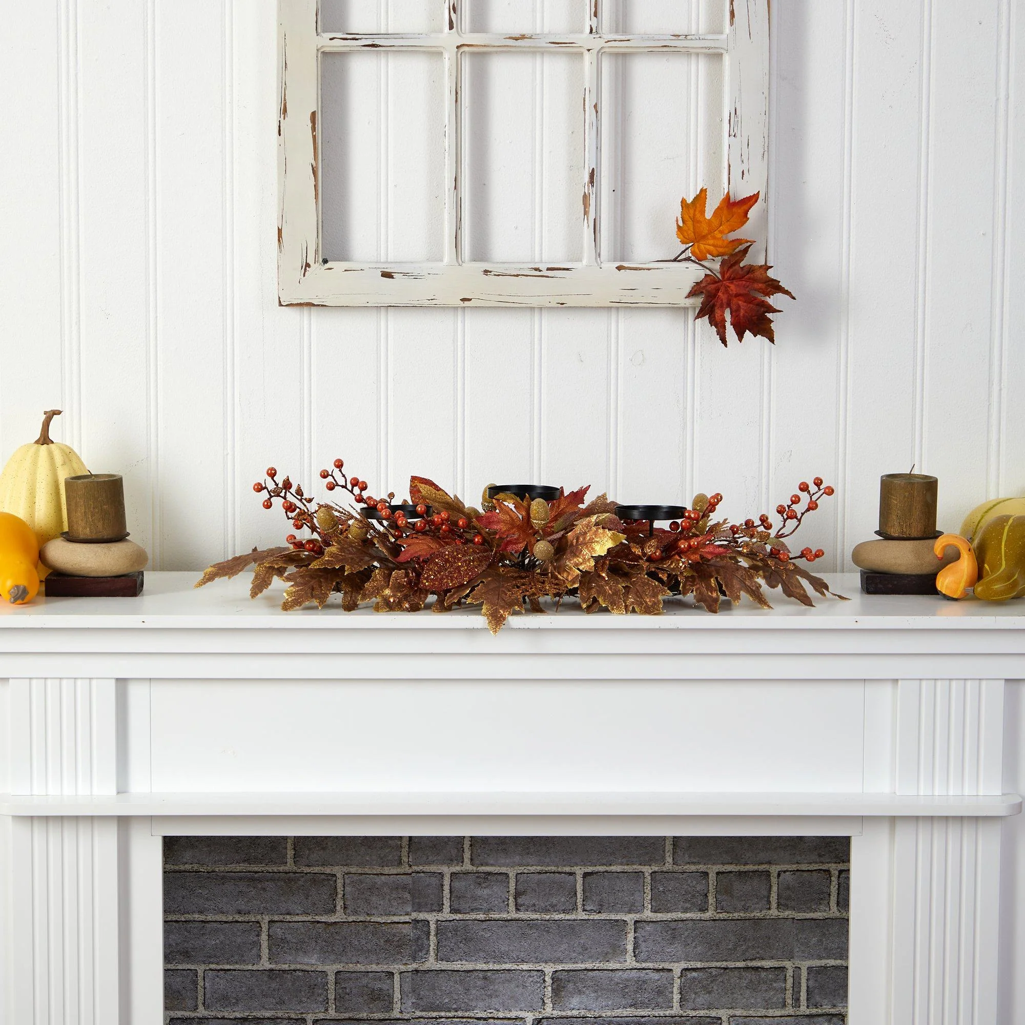 36” Autumn Maple Leaves and Berries Fall Harvest Candelabrum Arrangement - Image 5
