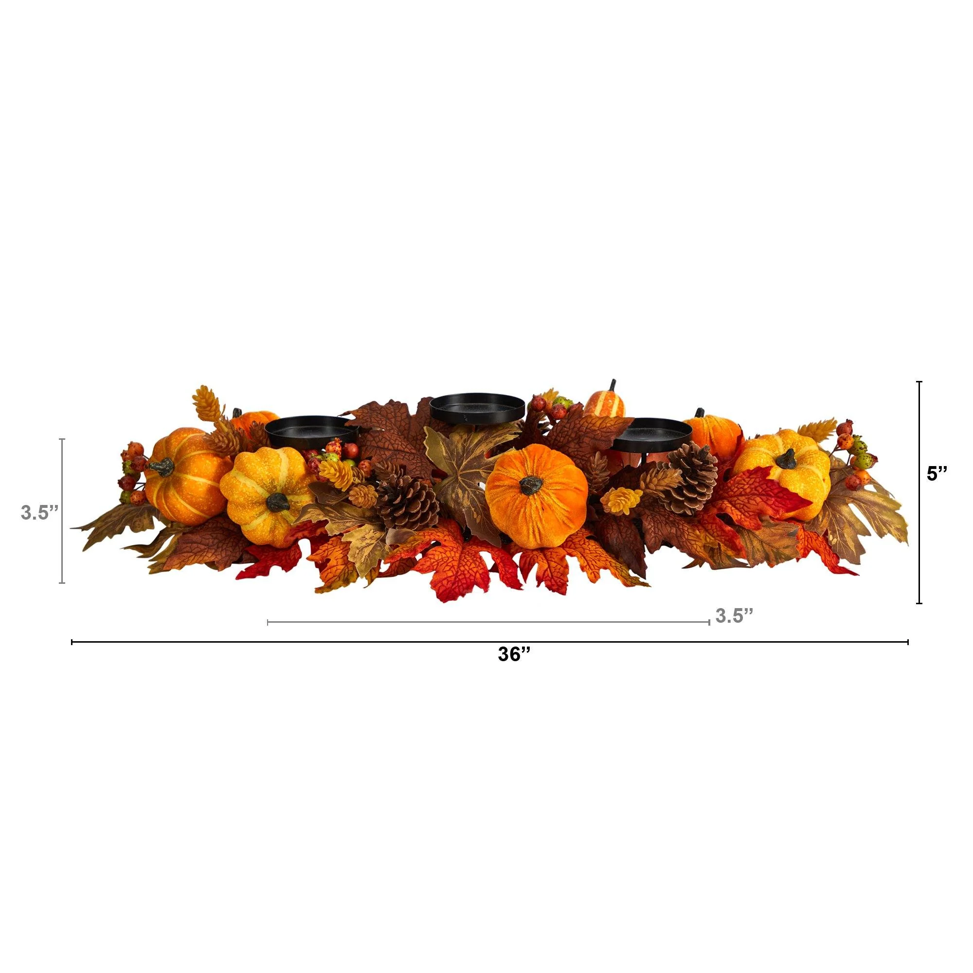 36” Autumn Maple Leaves, Pumpkin and Berries Fall Harvest Candelabrum Arrangement - Image 2
