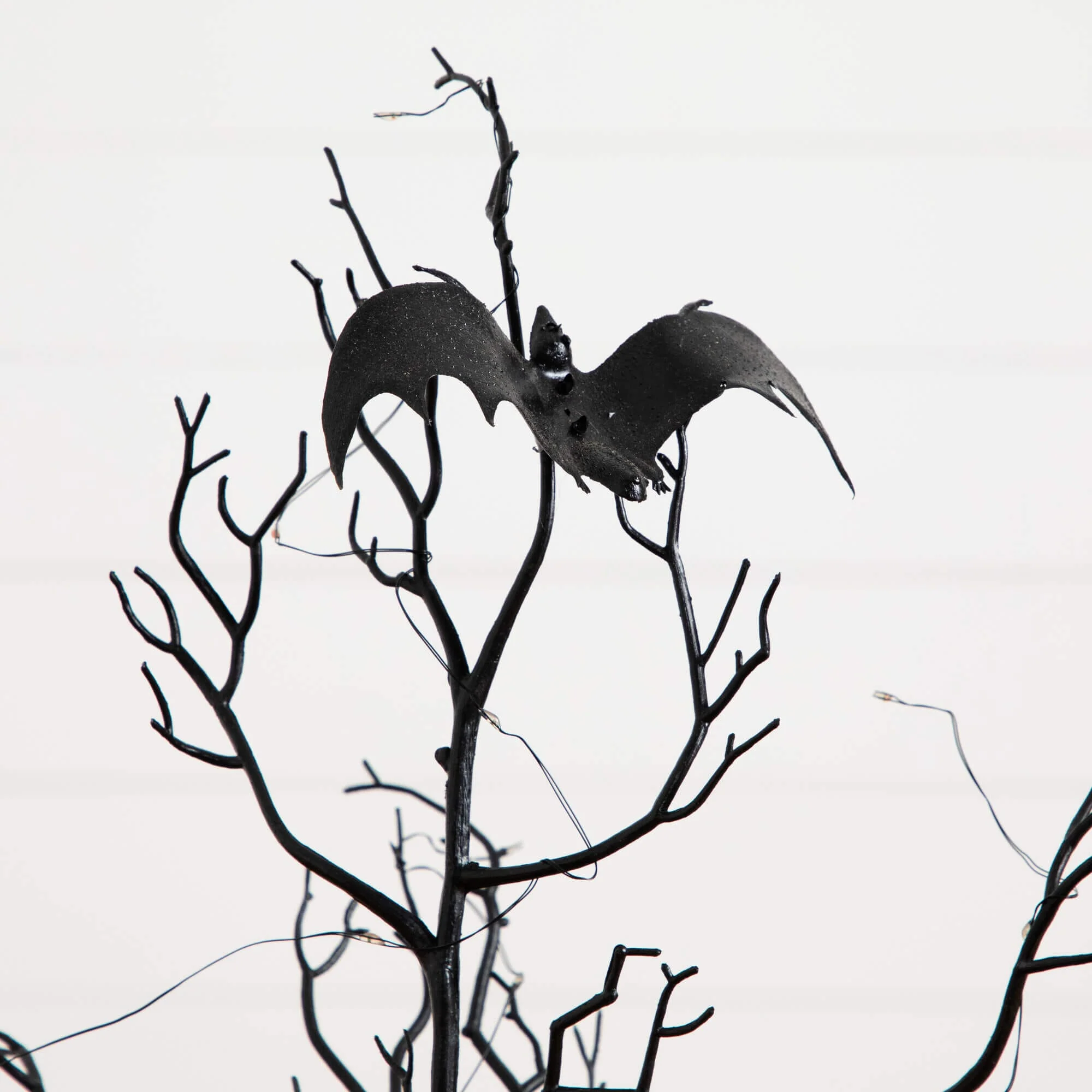 3' Pre-Lit Artificial Halloween Black Spooky Twig Tree with Bats and 100 Orange & Purple LED Lights - Image 7