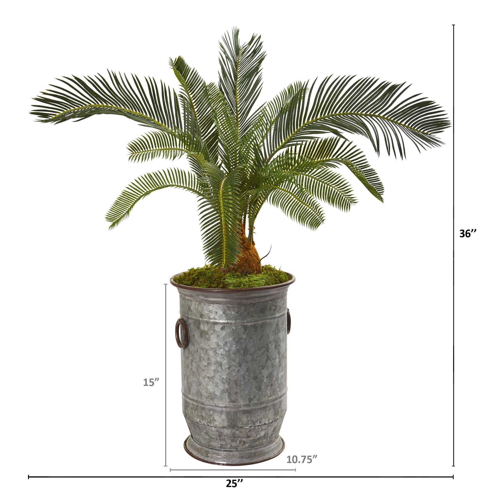 36” Cycas Artificial Plant in Vintage Metal Planter - Image 2