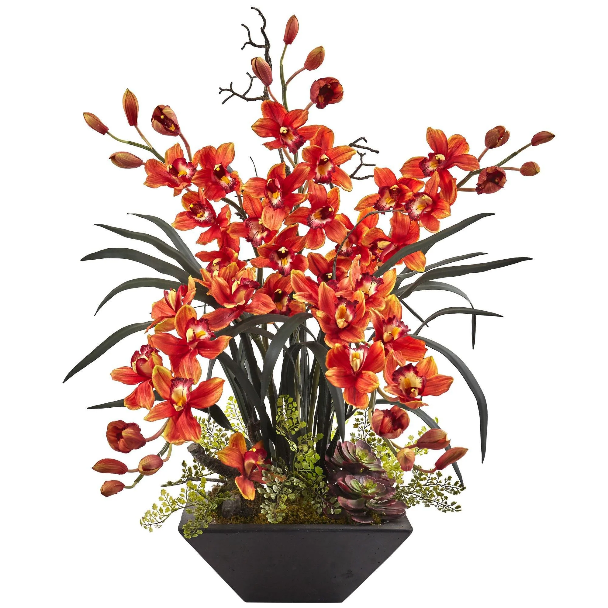 Cymbidium Orchid with Black Vase - Image 2