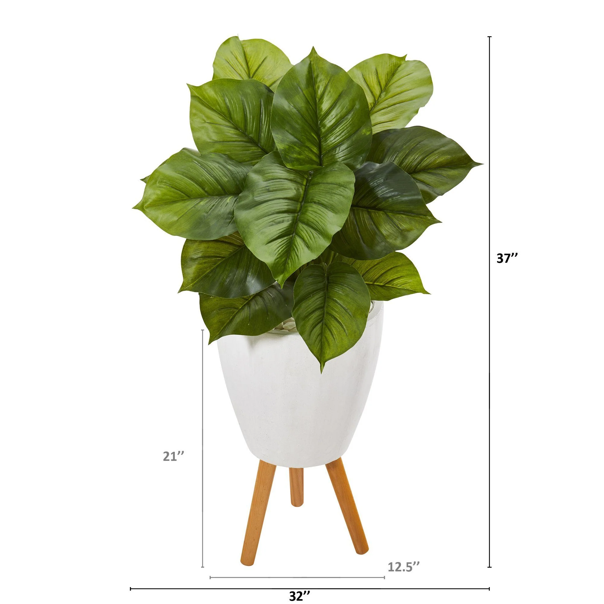 37” Large Philodendron Artificial Plant in White Planter with Stand (Real Touch) - Image 2