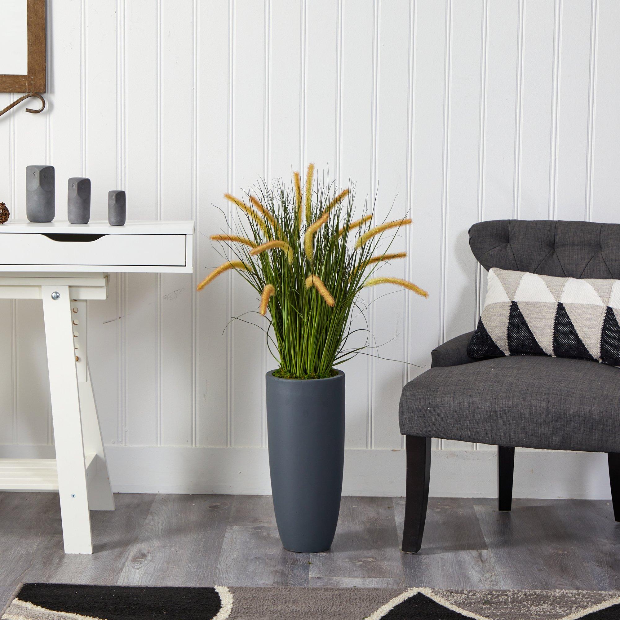 37” Onion Grass Artificial Plant in Gray Planter - Image 3