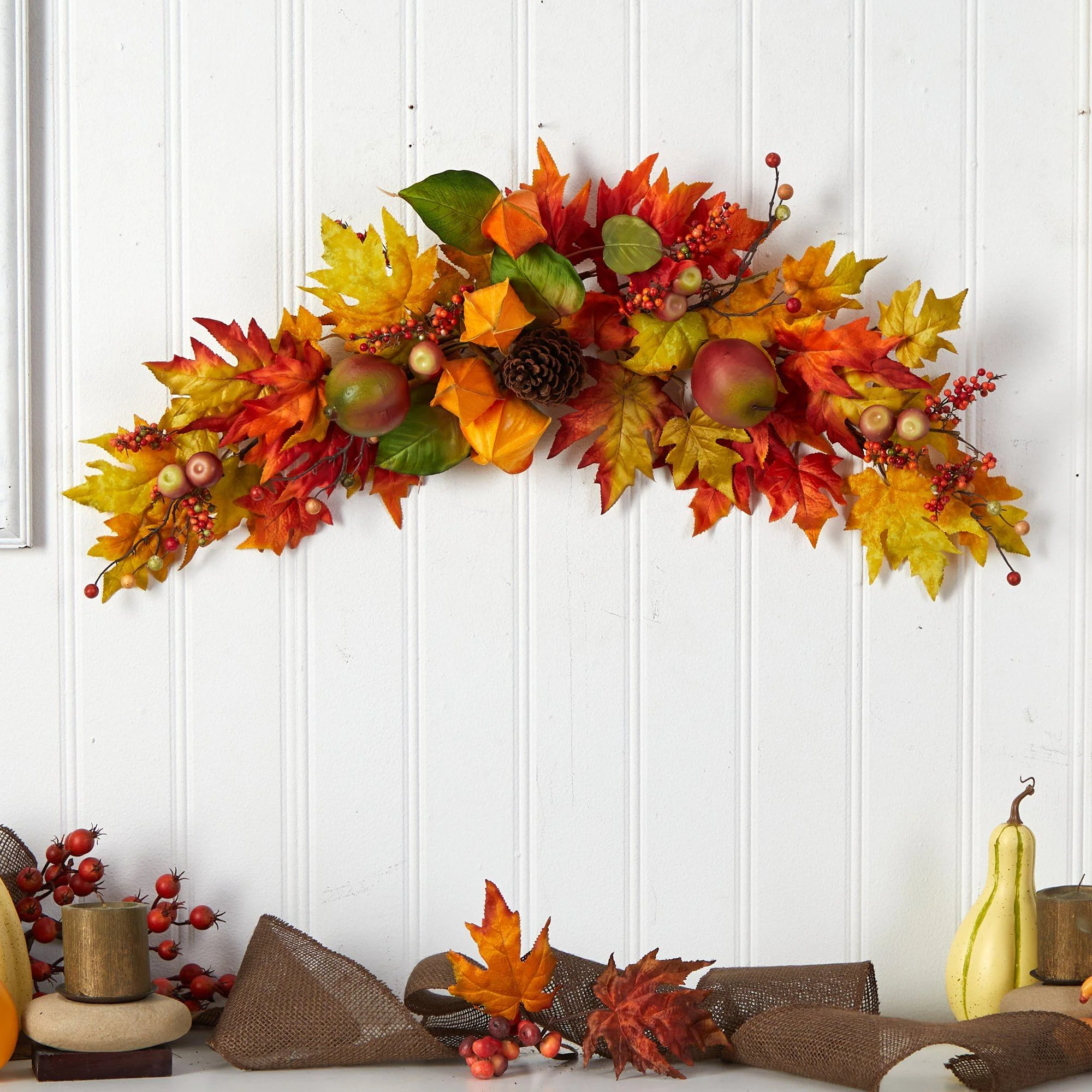 38” Autumn Maple Leaf Berry Artificial Swag - Image 3
