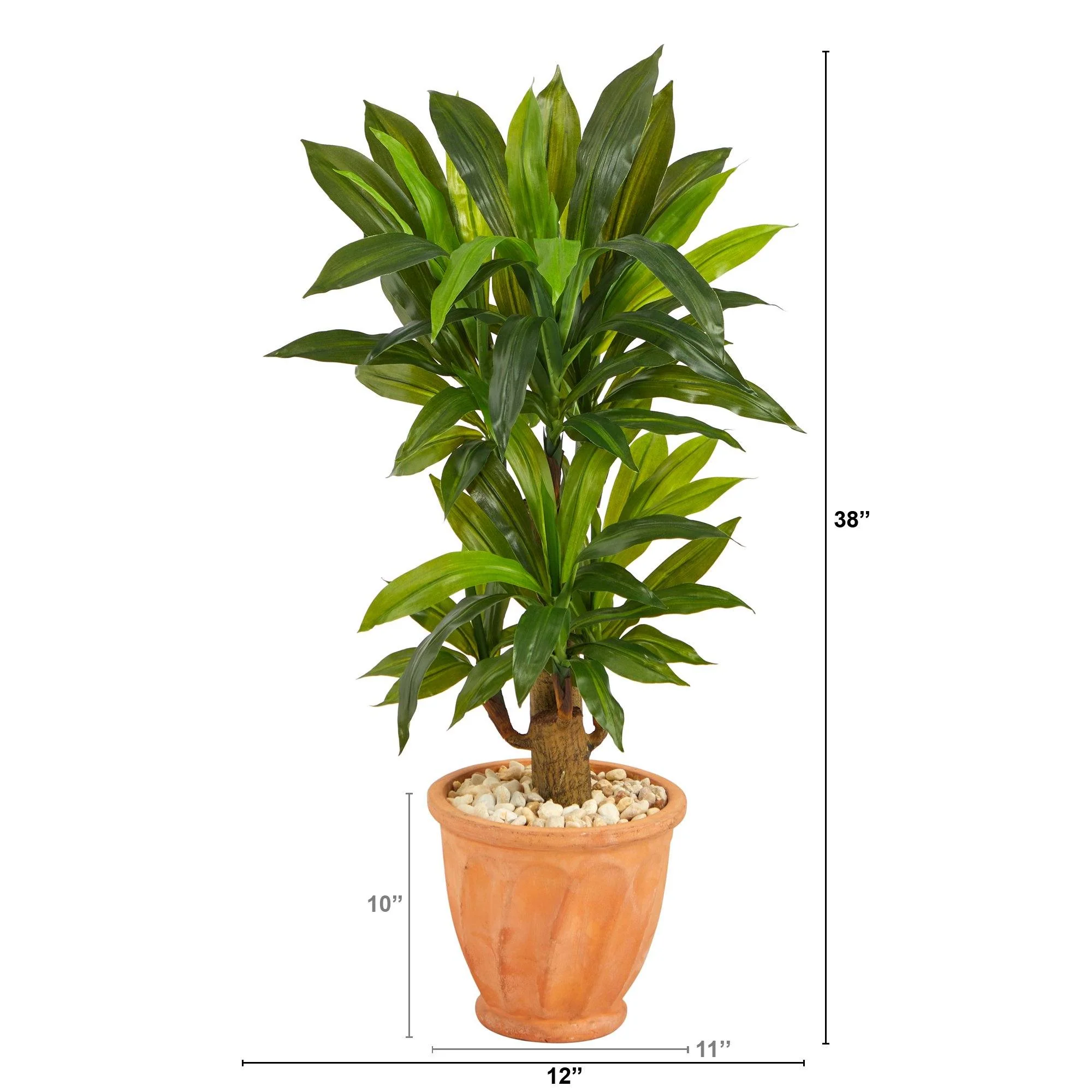 38” Corn Stalk Dracaena Artificial Plant in Terra-Cotta Planter (Real Touch) - Image 3