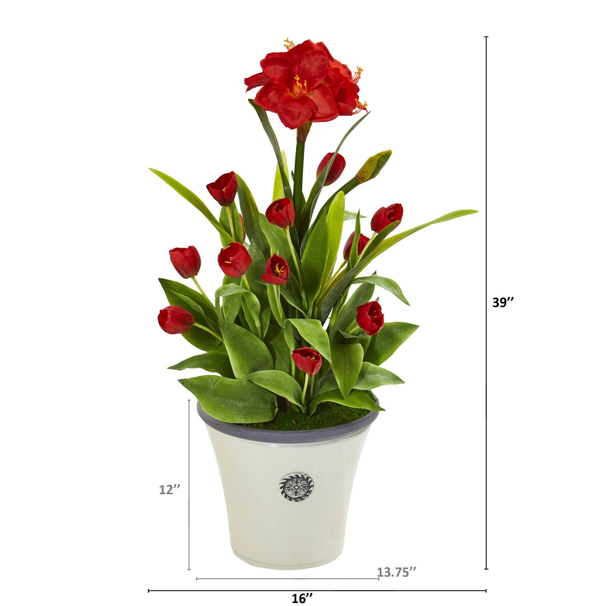 39” Amaryllis and Tulip Artificial Plant in Decorative Planter - Image 2