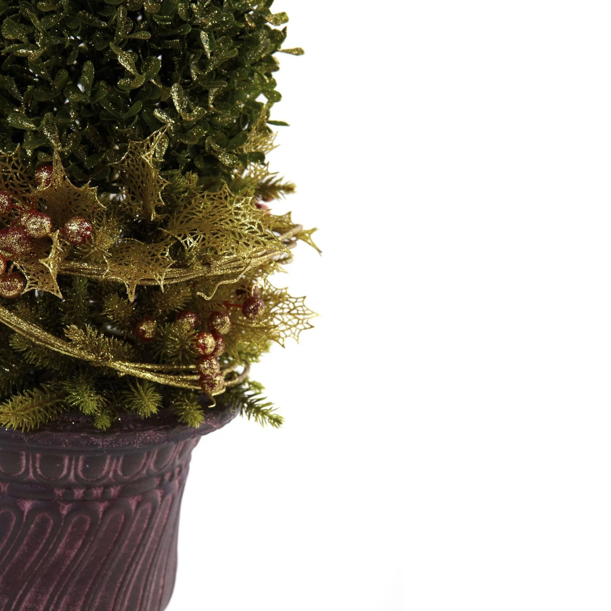 Mixed Golden Boxwood & Holly Topiary w/Urn - Image 4