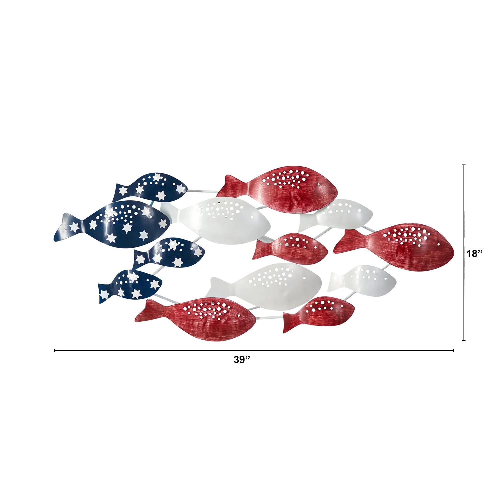 39" Patriotic Metal Fishes Wall Art Décor" - Image 2