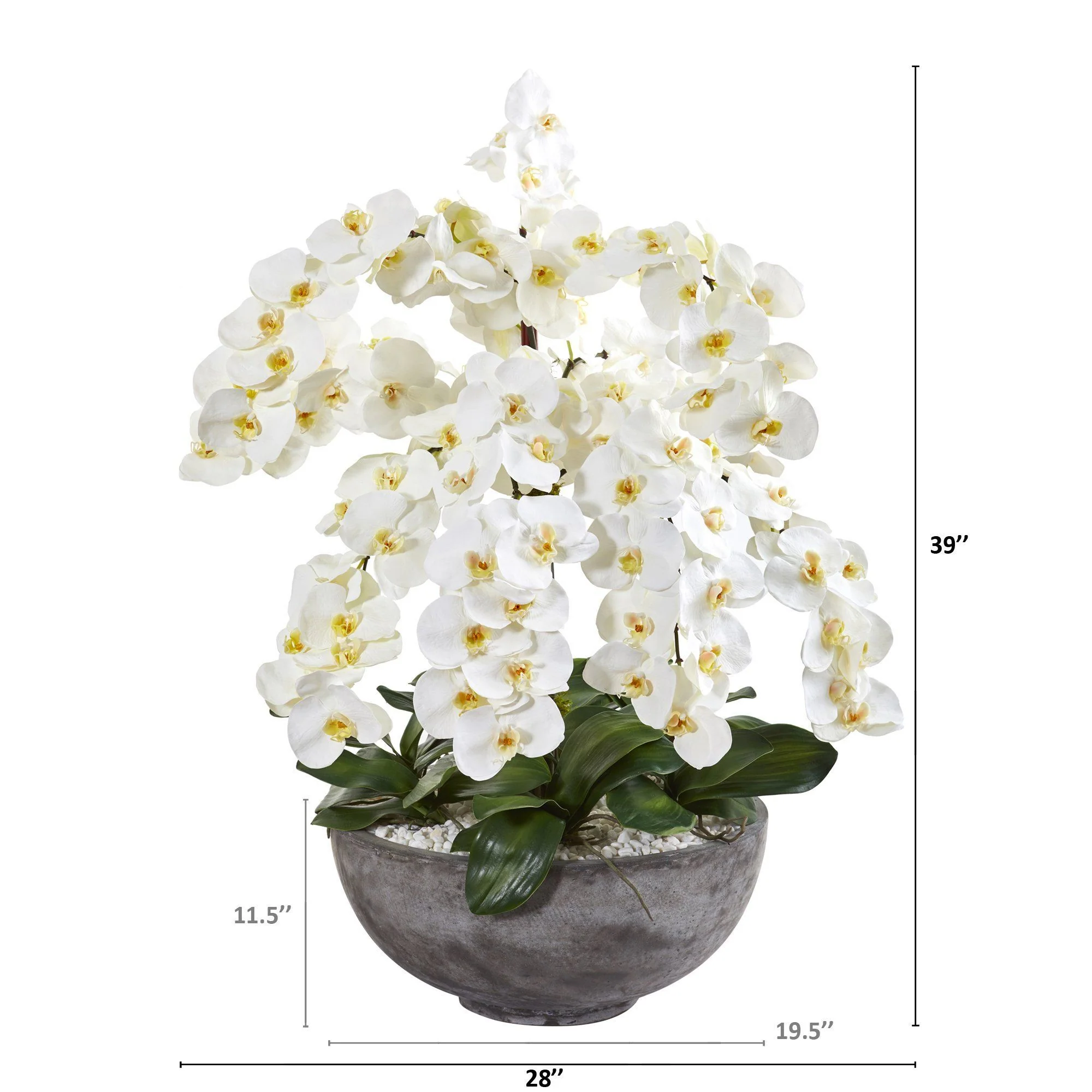 39” Phalaenopsis Orchid Artificial Arrangement in Large Cement Bowl - Image 2