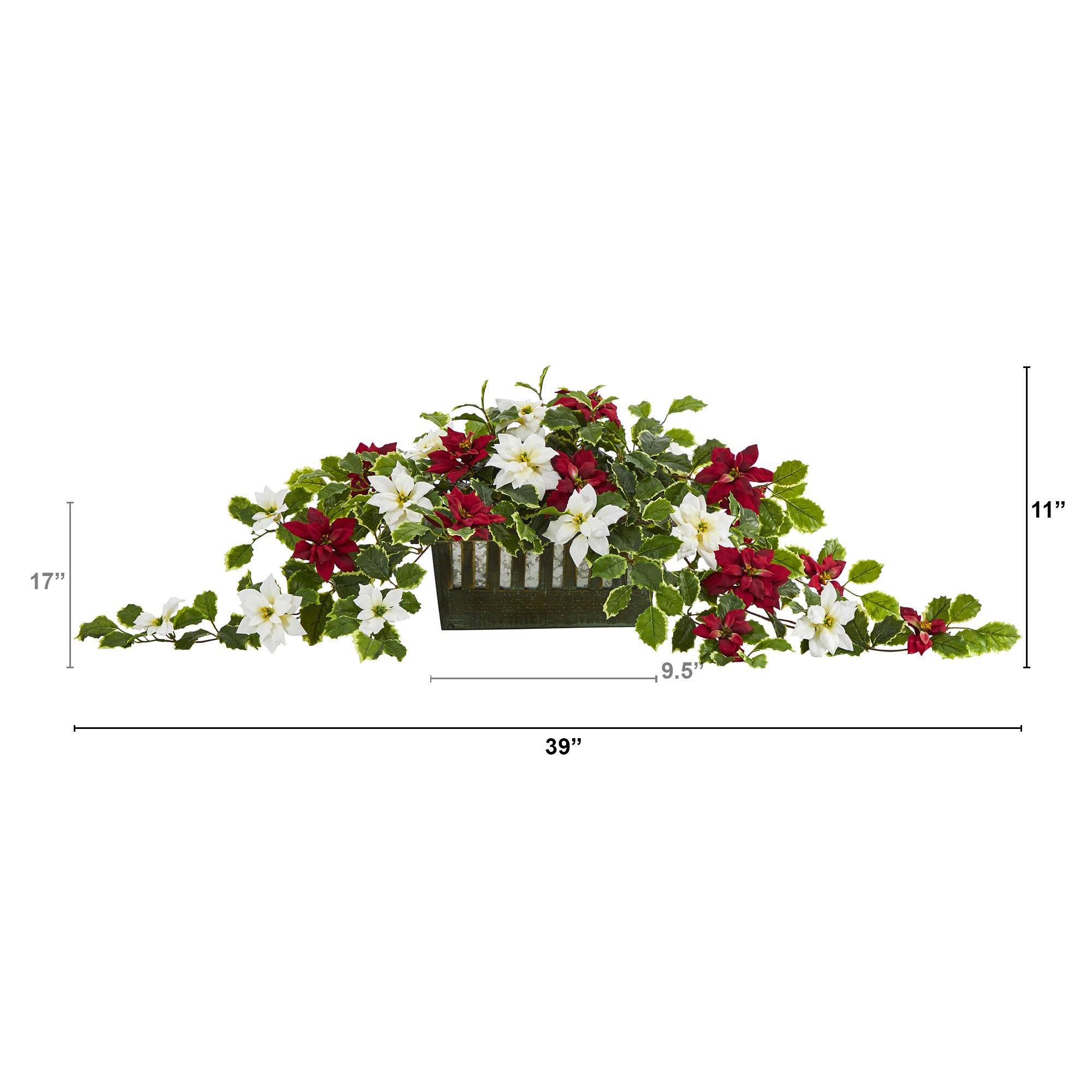 39” Poinsettia and Variegated Holly Artificial Plant in Decorative Planter (Real Touch) - Image 2
