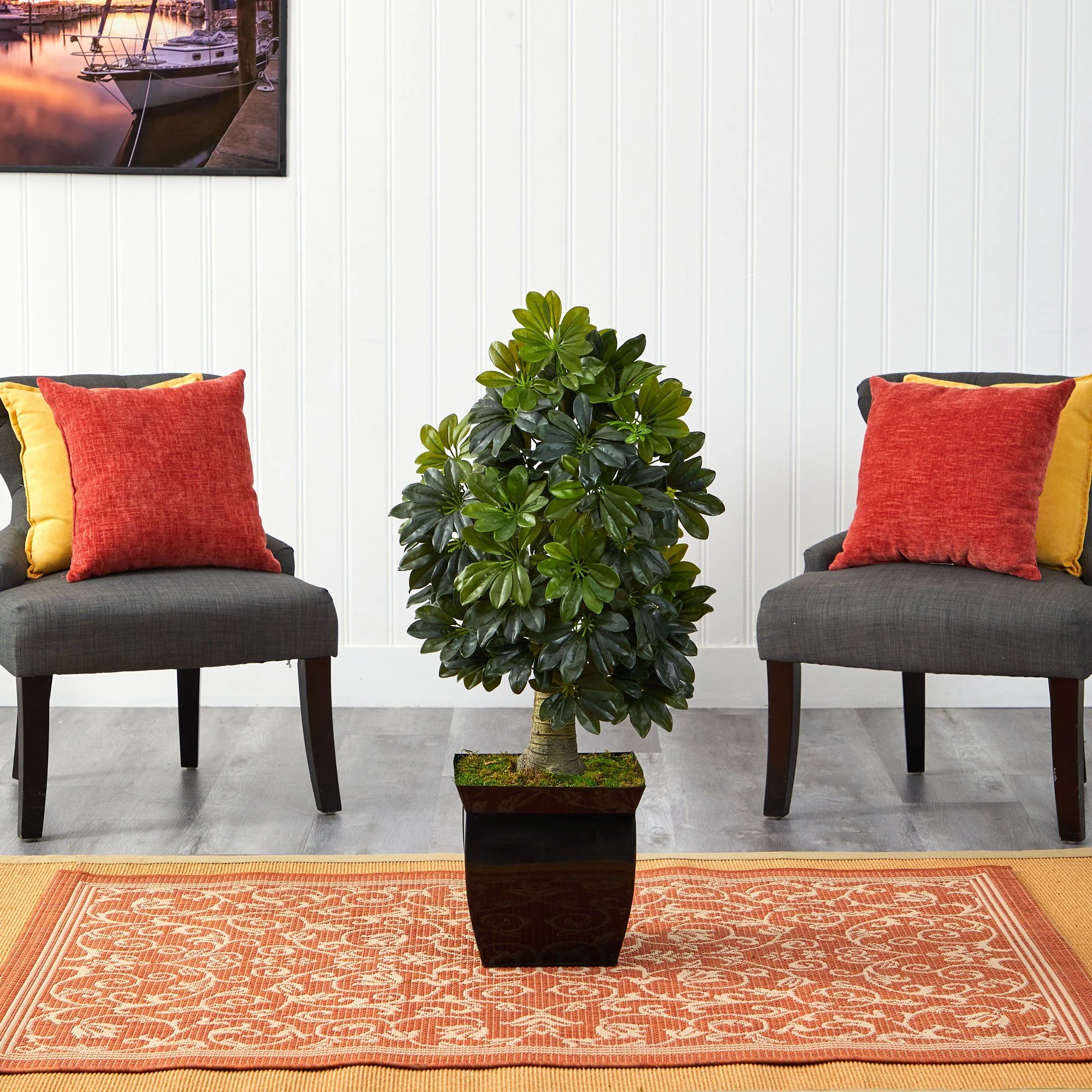 39” Schefflera Artificial Tree in Black Metal Planter (Real Touch) - Image 3