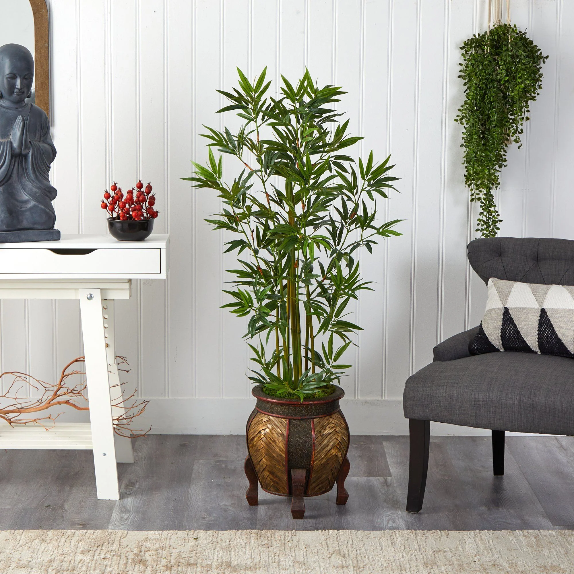 4.5’ Bamboo Palm Artificial Tree in Decorative Planter - Image 3