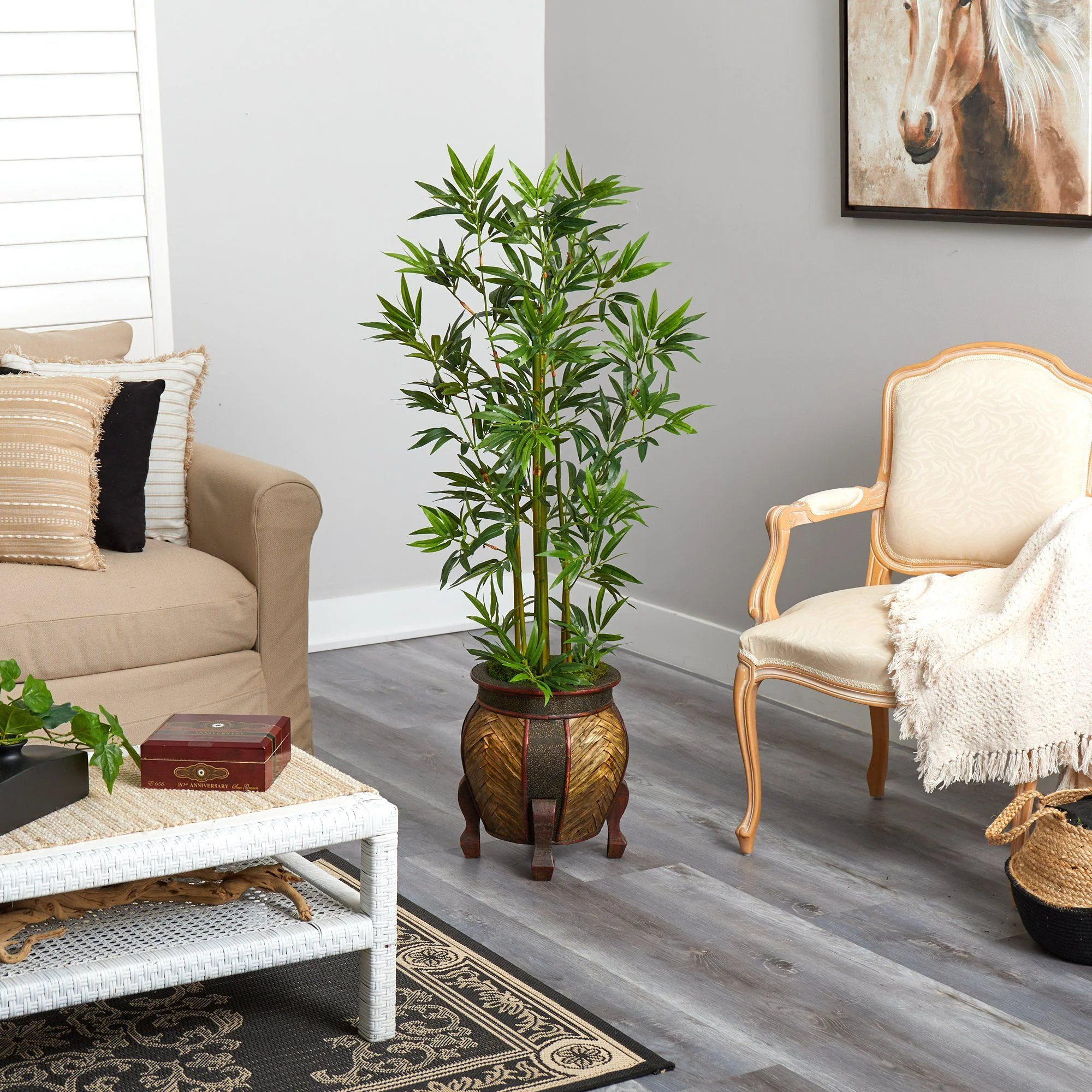 4.5’ Bamboo Palm Artificial Tree in Decorative Planter - Image 4