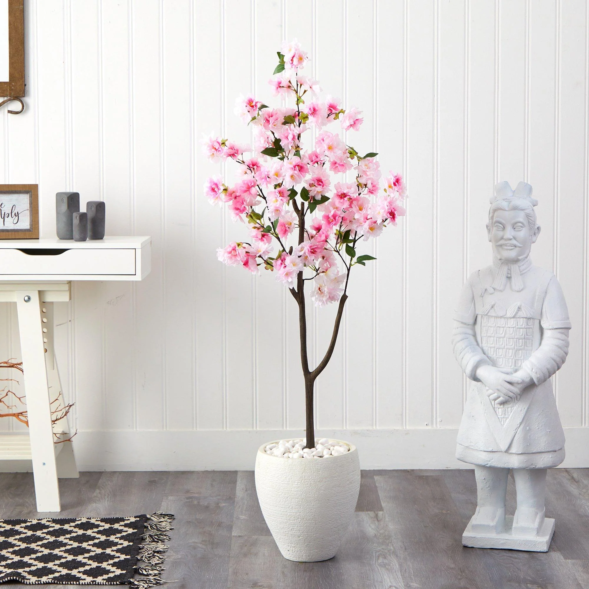 4.5’ Cherry Blossom Artificial Tree in White Planter - Image 3