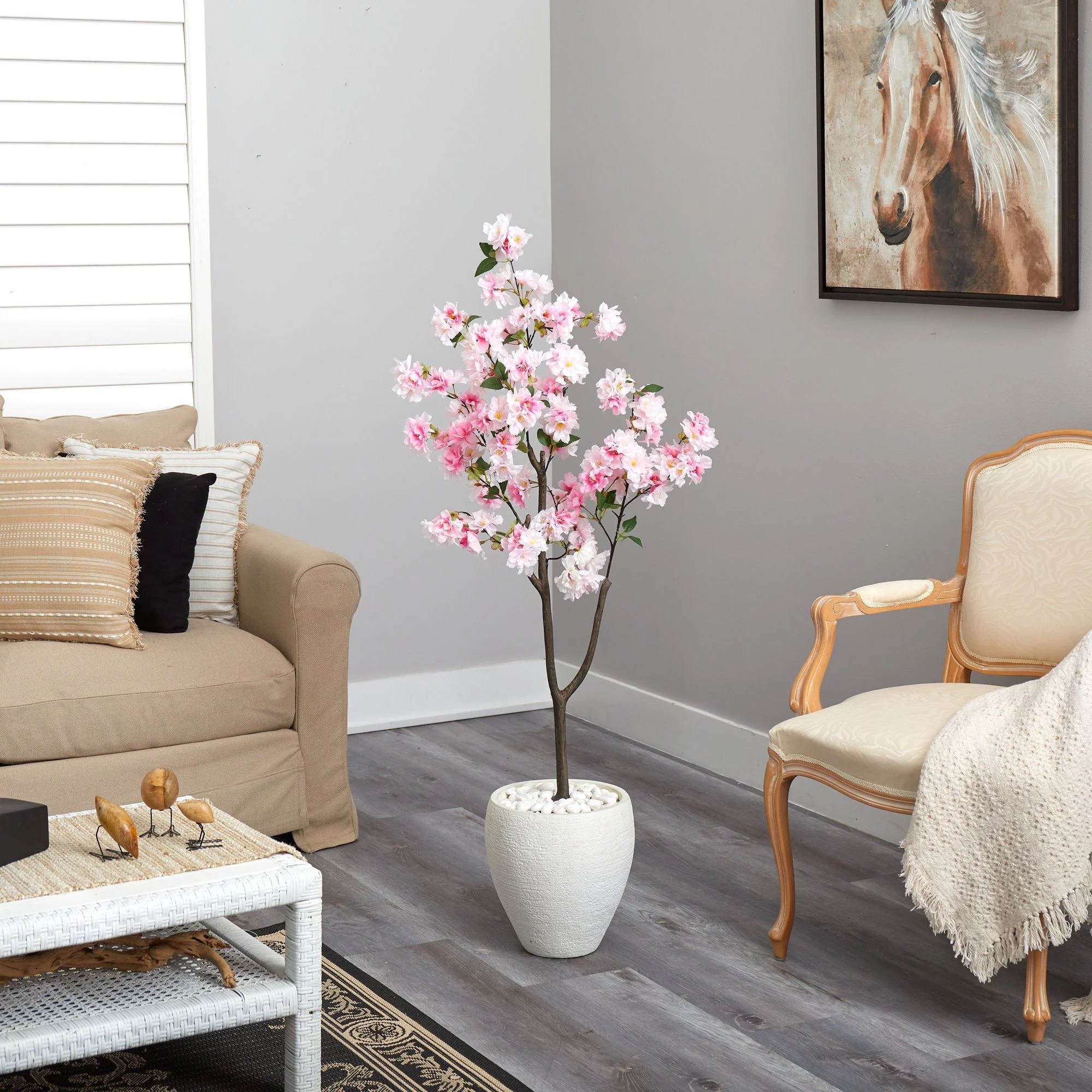 4.5’ Cherry Blossom Artificial Tree in White Planter - Image 4