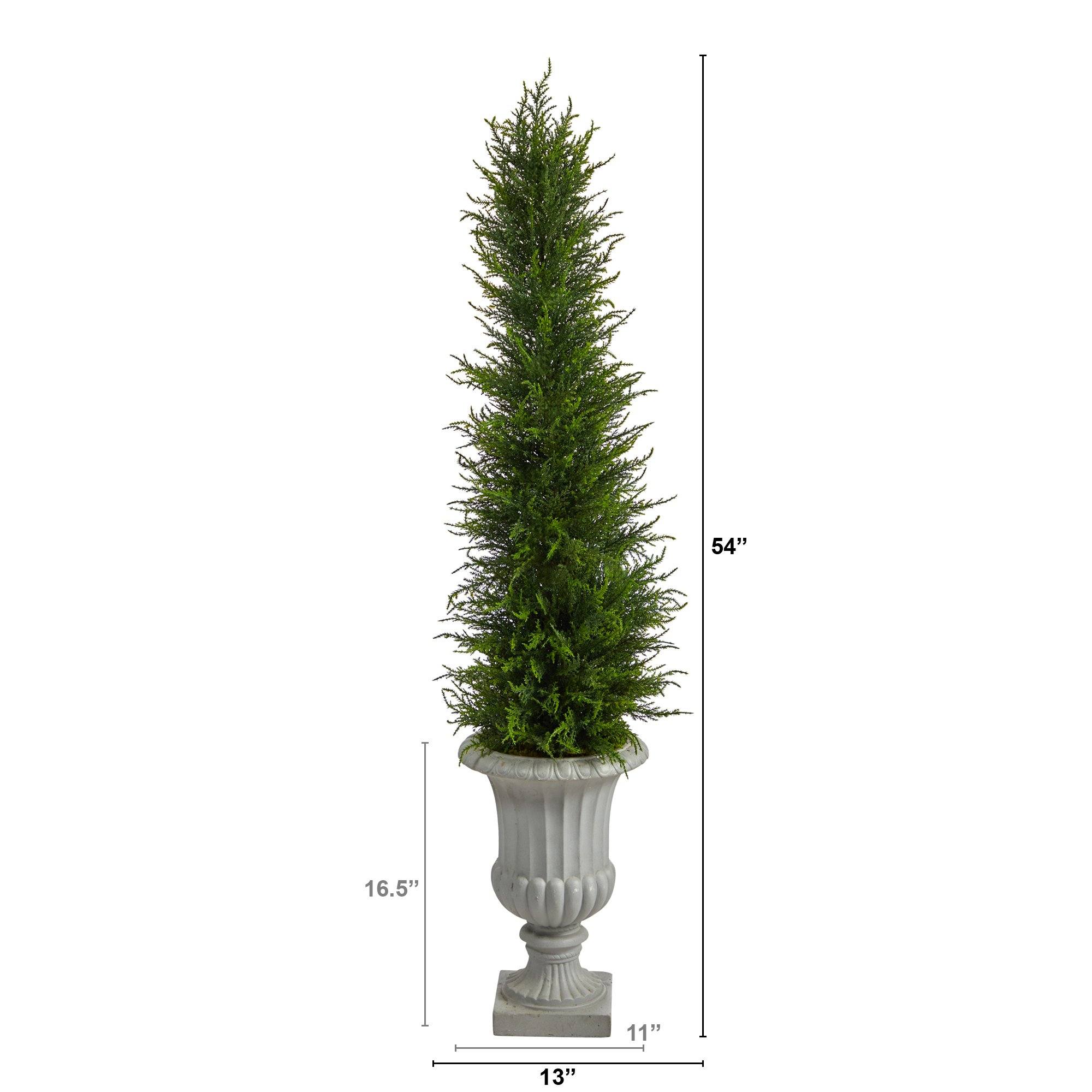 4.5’ Cypress Artificial Tree in Decorative Urn UV Resistant (Indoor/Outdoor) - Image 2