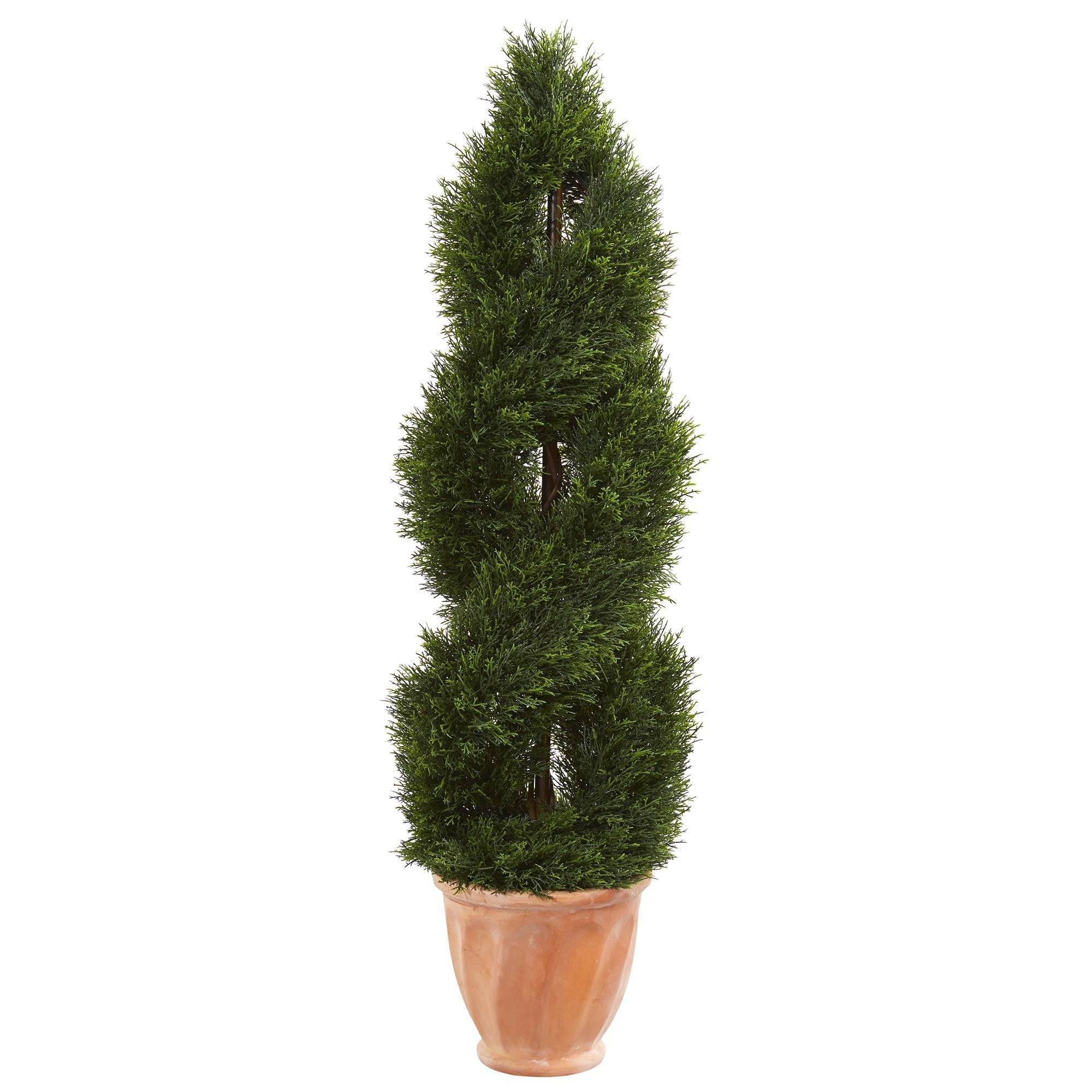 4.5’ Double Cypress Topiary Artificial Tree in Terracotta Planter (Indoor/Outdoor) - Image 4