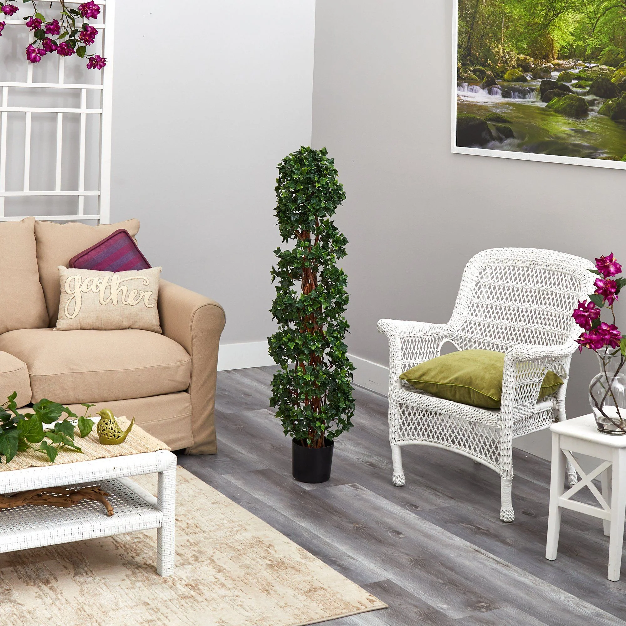 4.5’ English Ivy Spiral Topiary Artificial Tree with Natural Trunk UV Resistant (Indoor/Outdoor) - Image 4