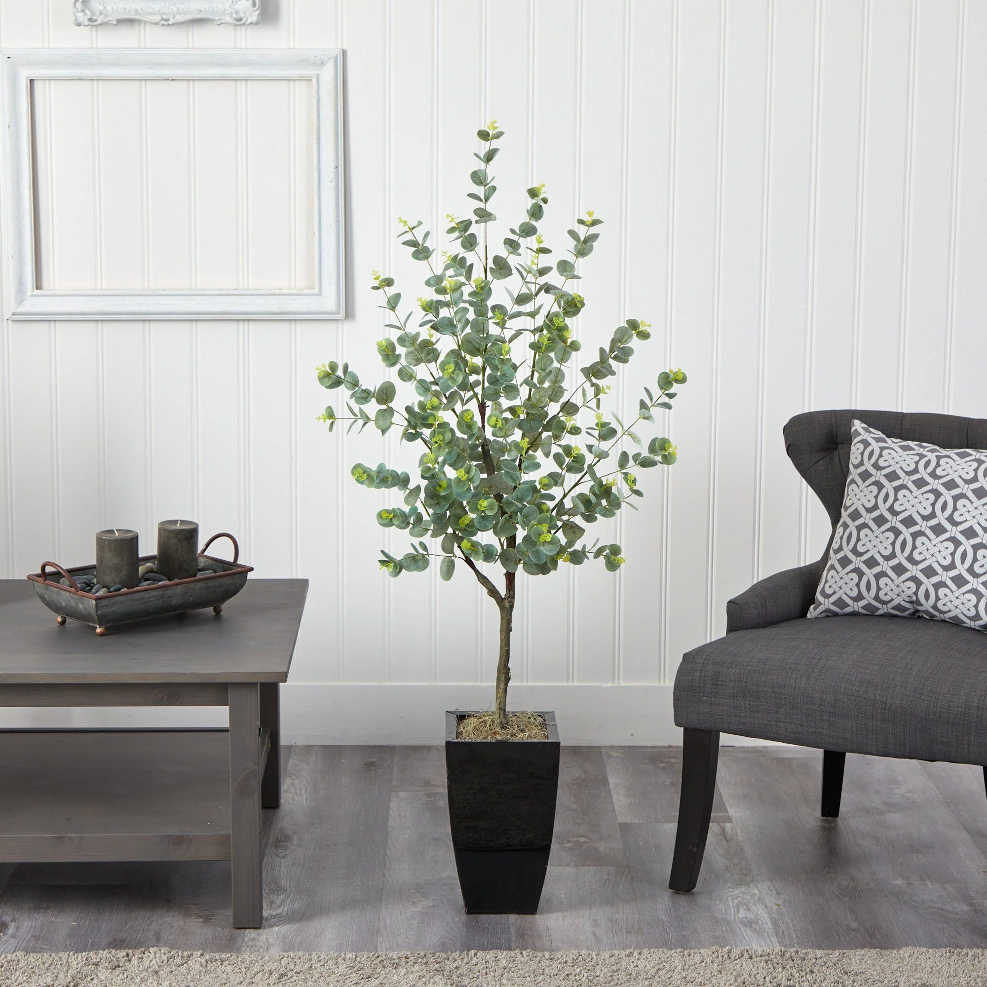 4.5’ Eucalyptus Artificial Tree in Black Metal Planter - Image 3