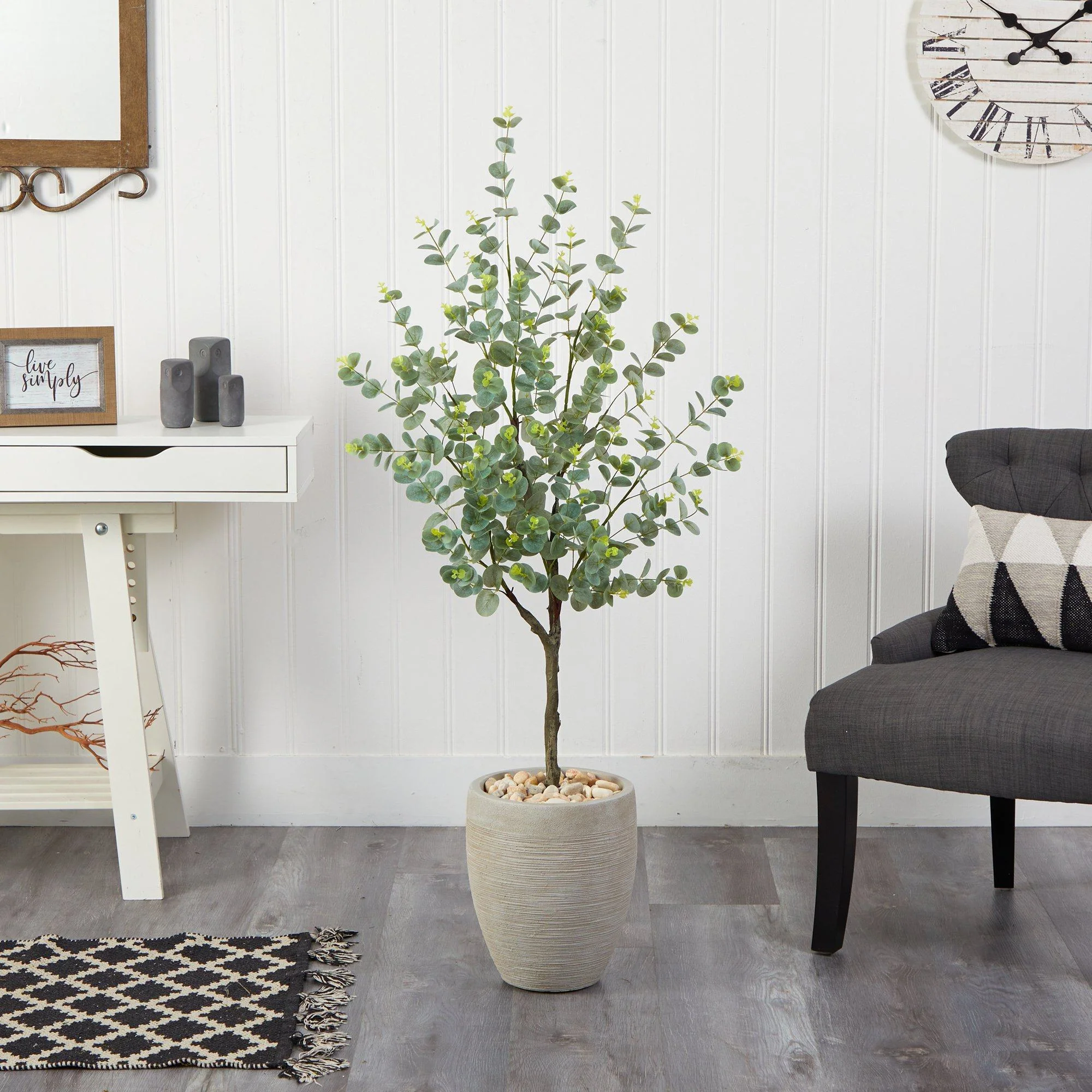 4.5’ Eucalyptus Artificial Tree in Sand Colored Planter - Image 3