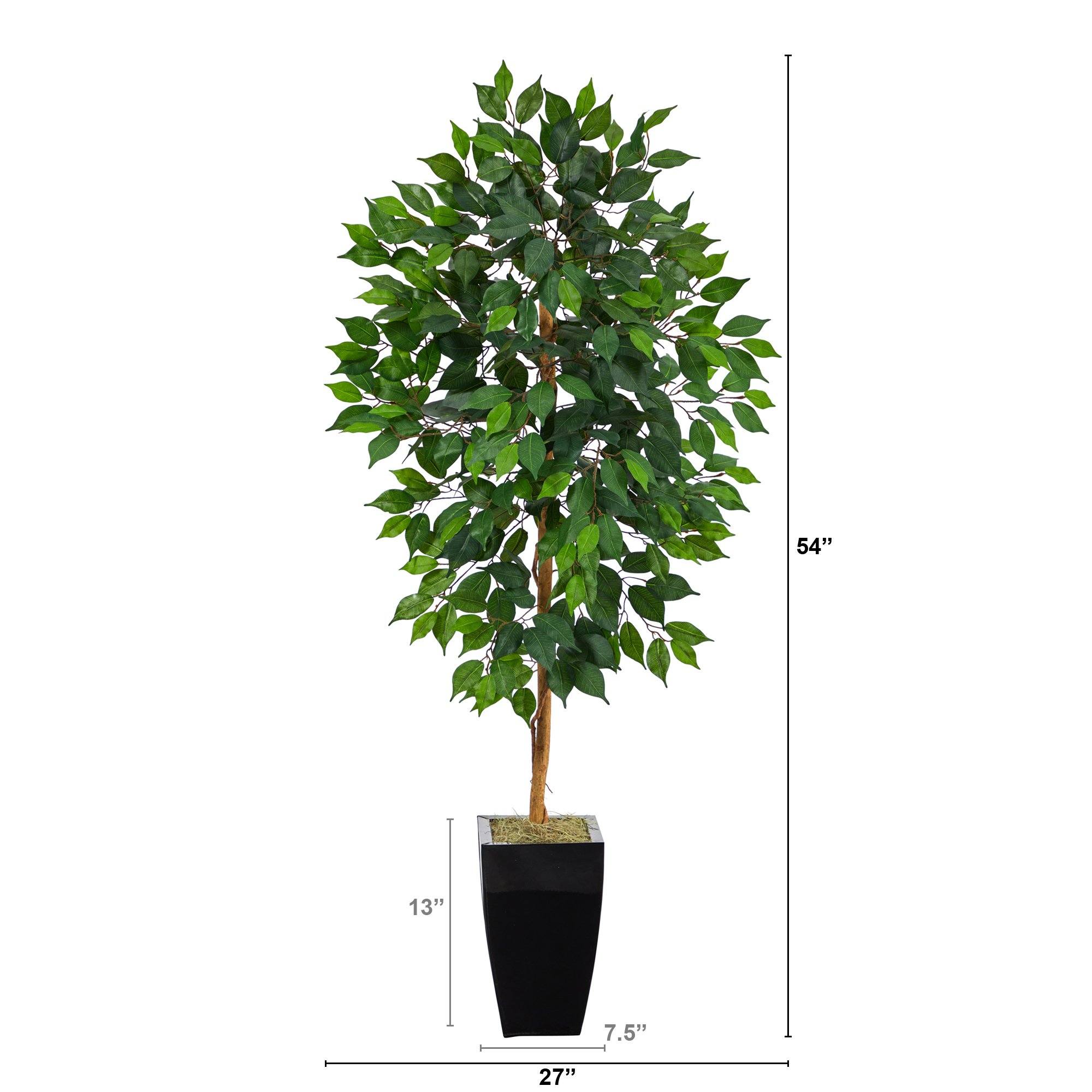4.5’ Ficus Artificial Tree in Black Metal Planter - Image 2