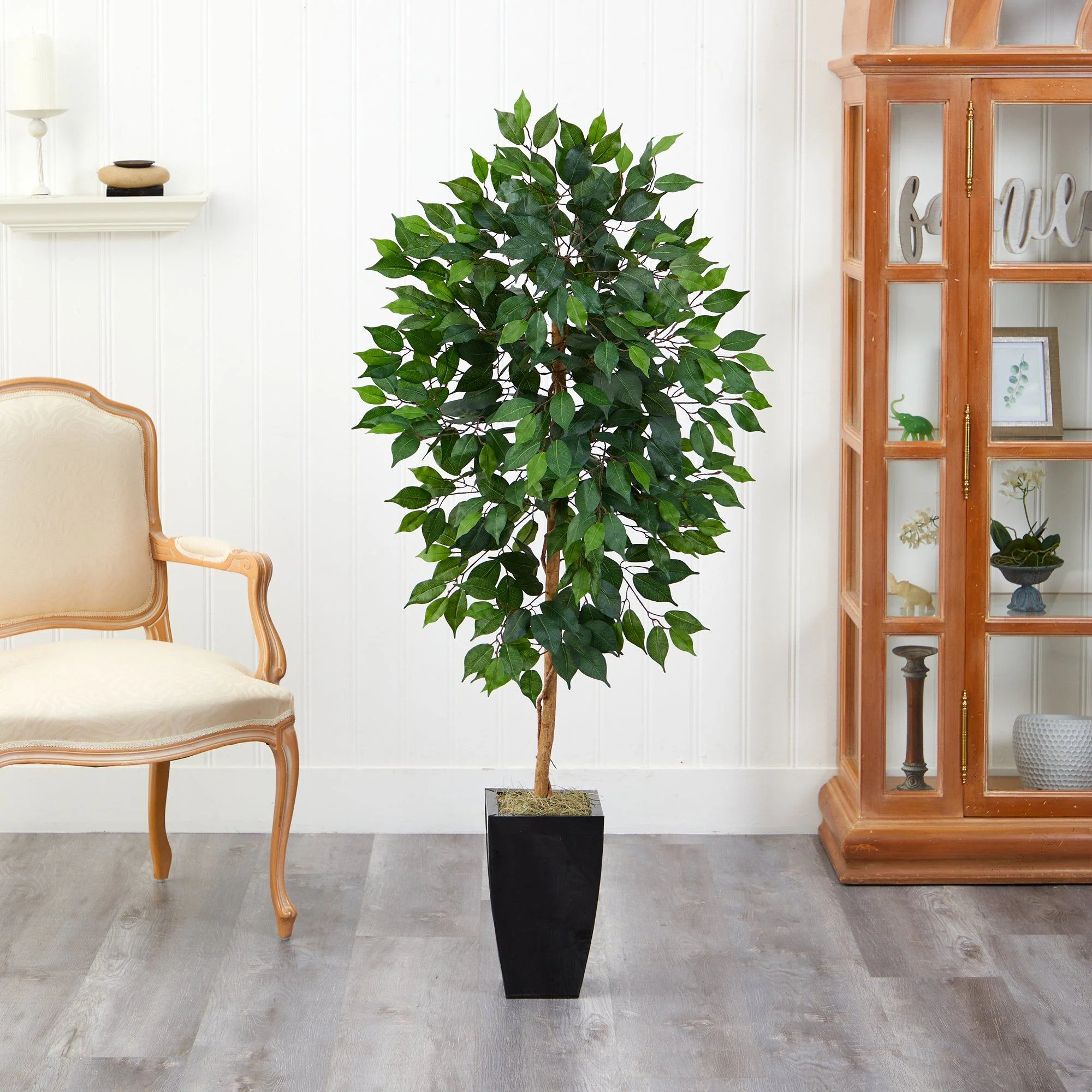 4.5’ Ficus Artificial Tree in Black Metal Planter - Image 3