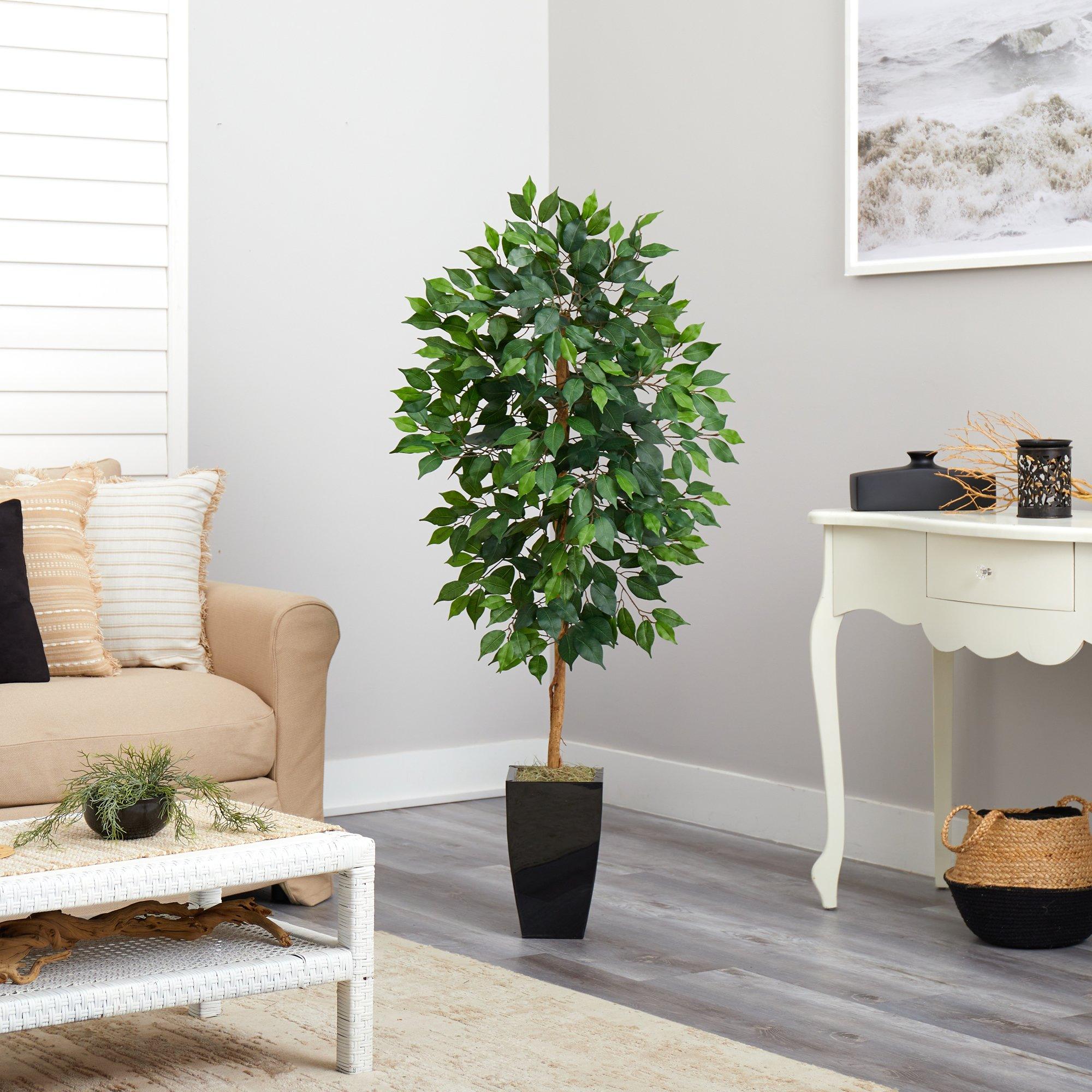 4.5’ Ficus Artificial Tree in Black Metal Planter - Image 4