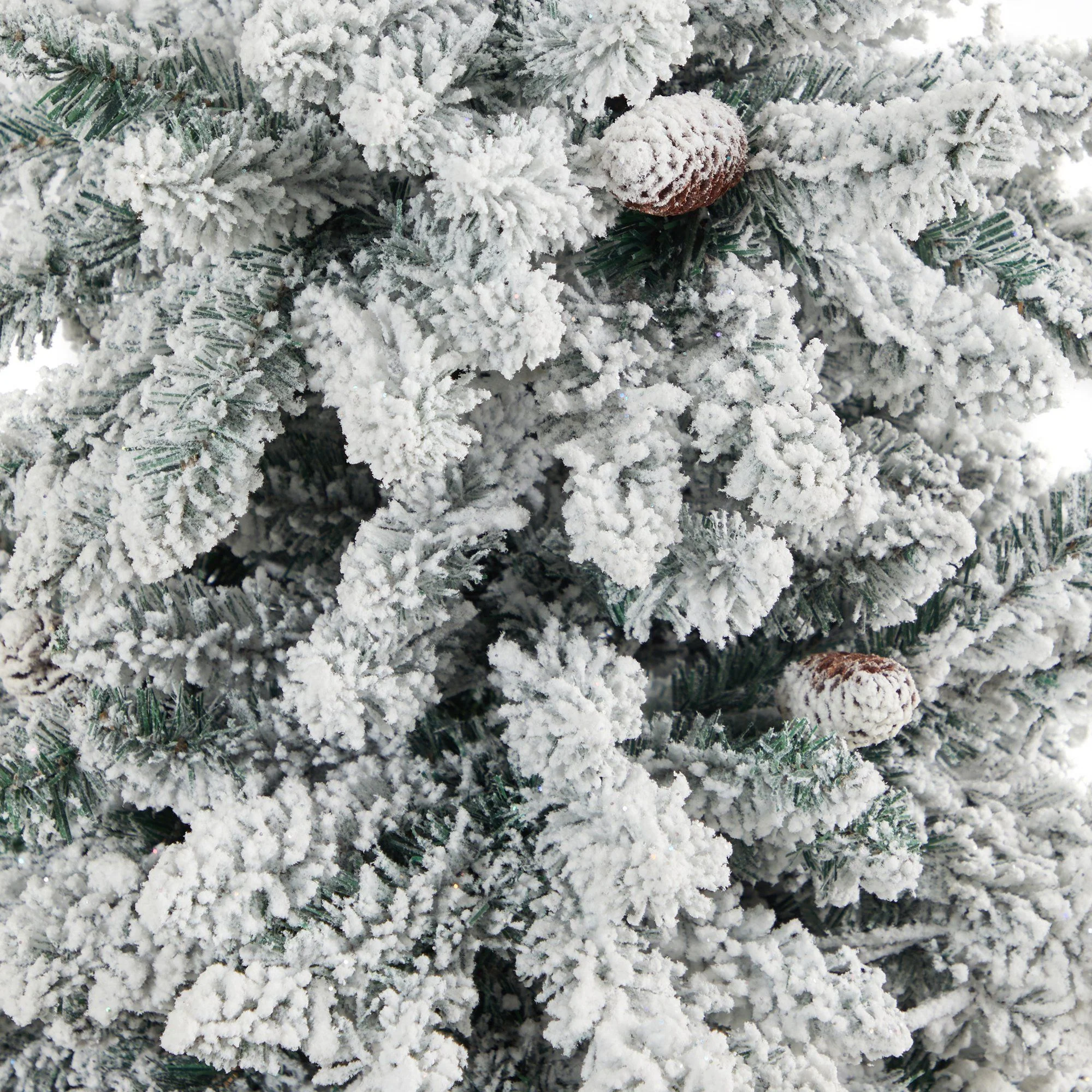 4.5’ Flocked Livingston Fir Artificial Christmas Tree with Pine Cones and 150 Clear Warm LED Lights in Charcoal Urn - Image 5
