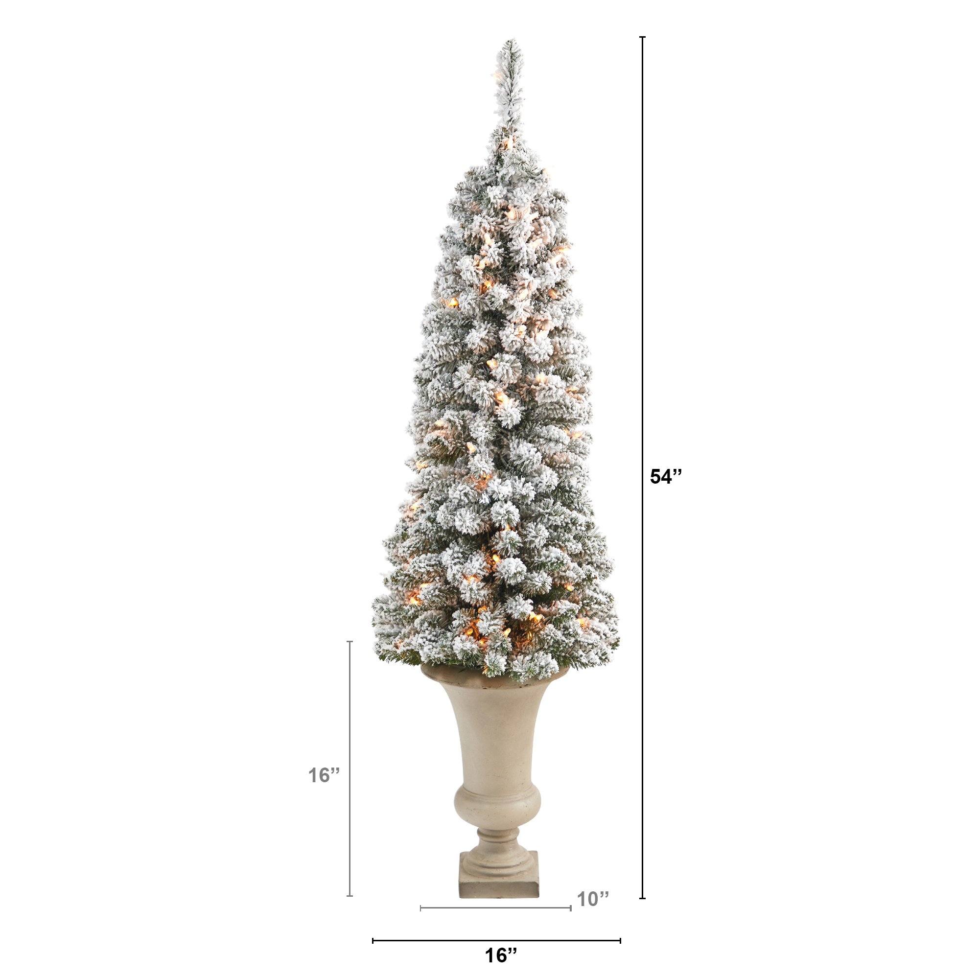 4.5’ Flocked Pencil Artificial Christmas Tree with 100 Clear Lights and 216 Bendable Branches in Sand Colored Urn - Image 2