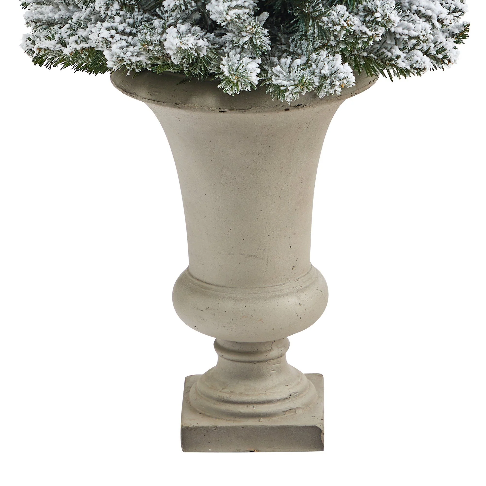 4.5’ Flocked Pencil Artificial Christmas Tree with 100 Clear Lights and 216 Bendable Branches in Sand Colored Urn - Image 6